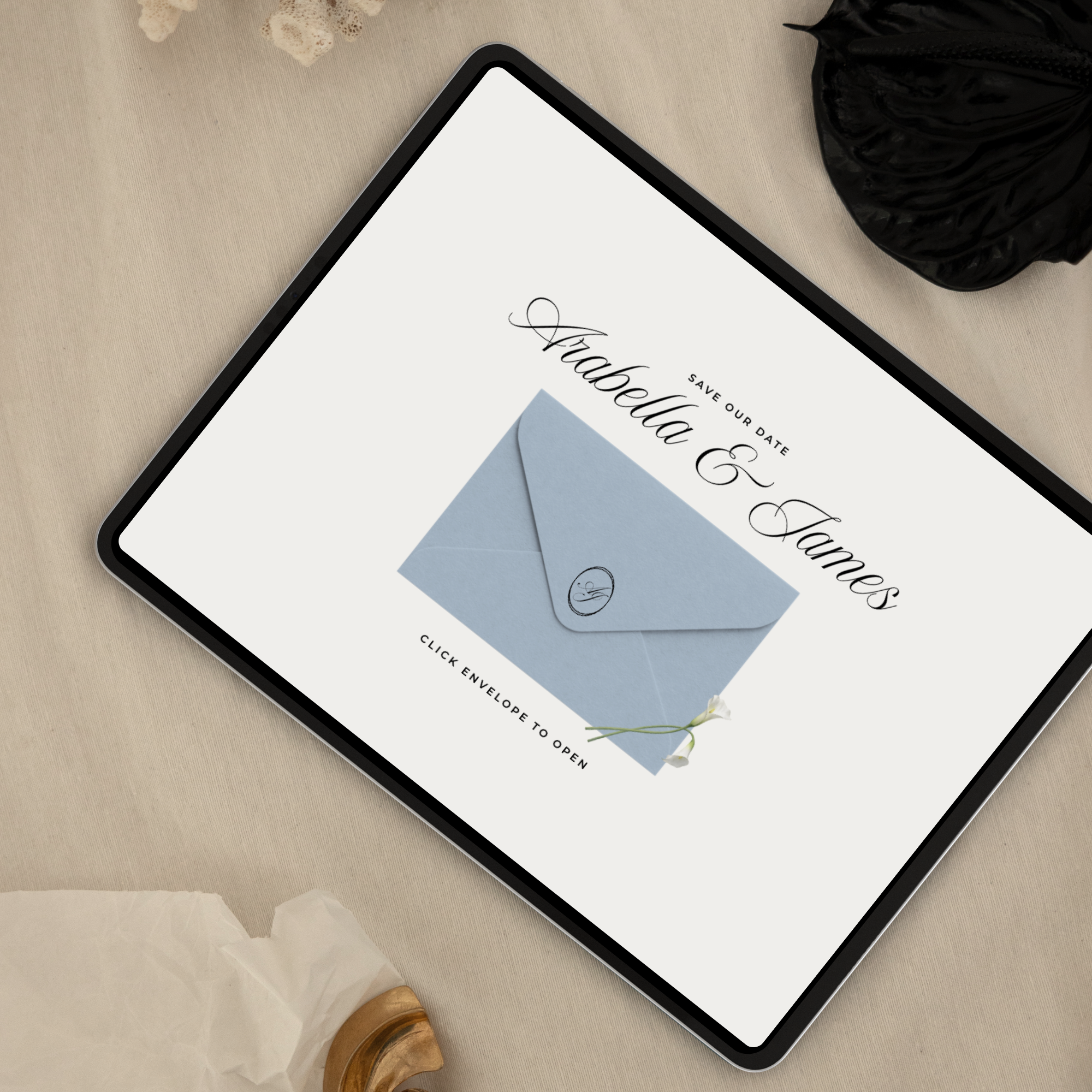 Save The Date Wedding Website Template (Brown & Dusty Blue)