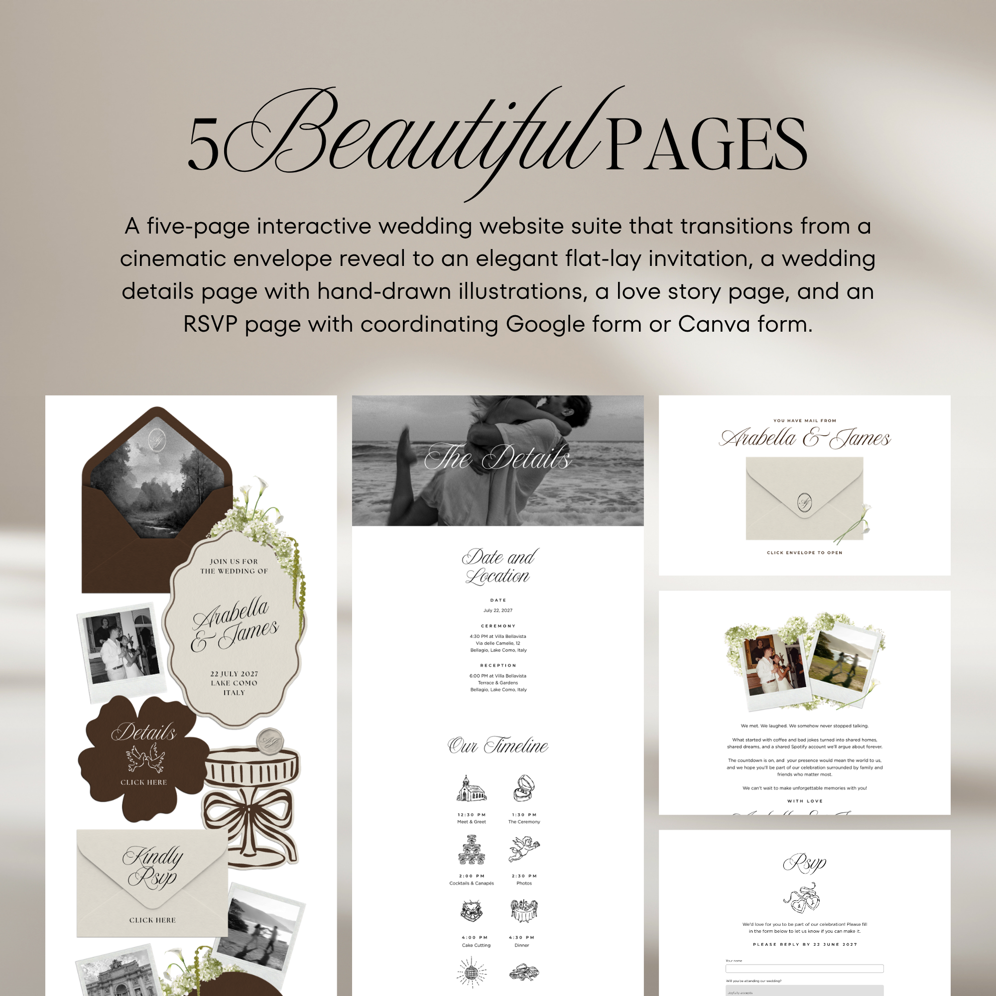 Wedding Website Template with RSVP (Brown & Ivory)