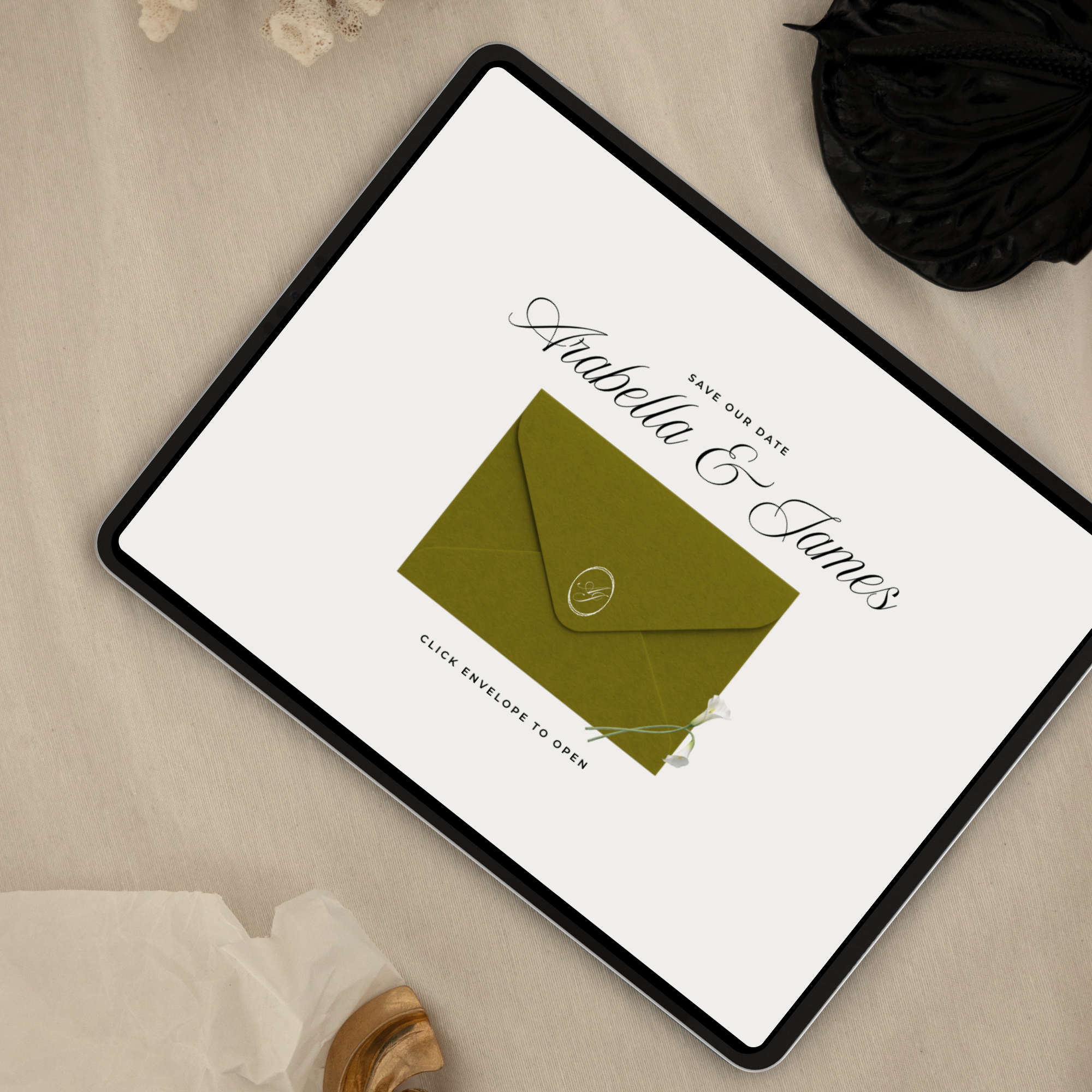 Save The Date Wedding Website Template (Olive Green & Burgundy)