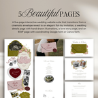 Wedding Website Template with RSVP (Envelope 04 - Olive Green & Burgundy)