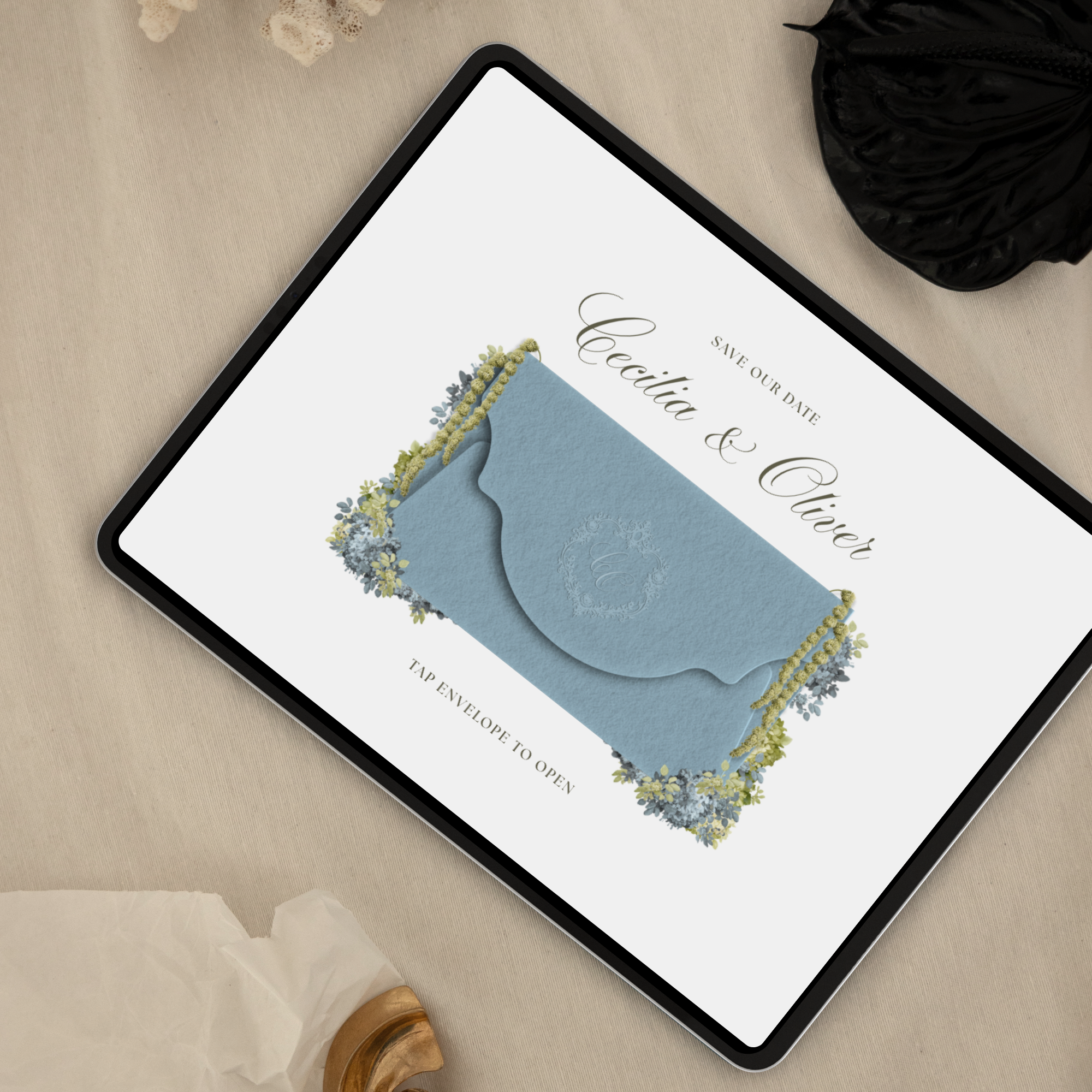 Save The Date Wedding Website Template (Envelope 04 - Blue & Pink)