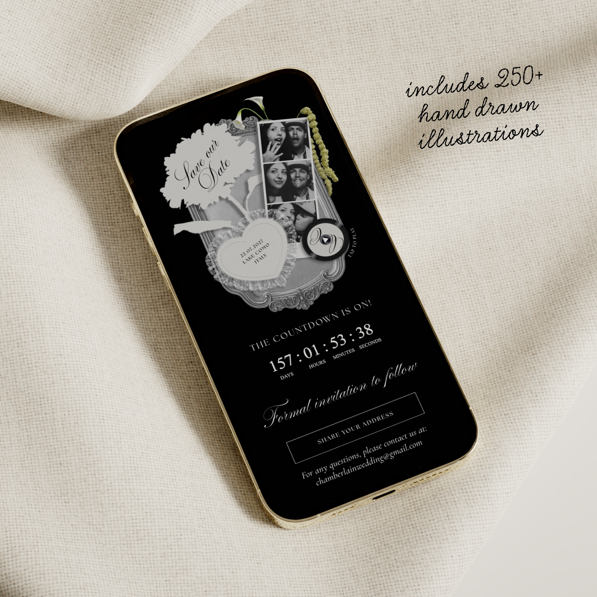 Save The Date Wedding Website Template (Photo Booth Animation 01 - Black)