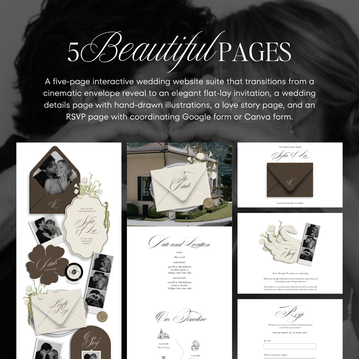 Wedding Website Template with RSVP (Envelope 06 - Brown + Ivory)