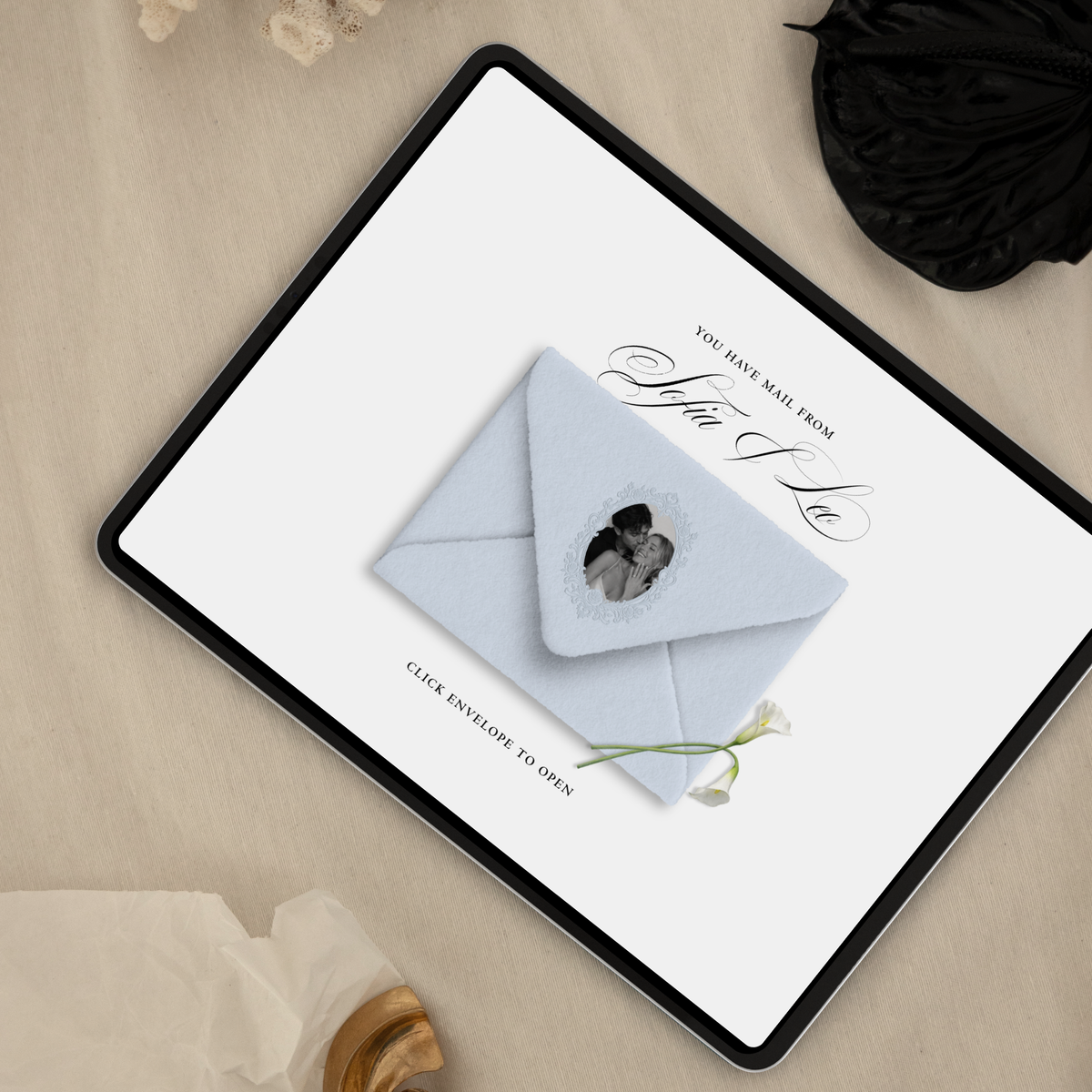 Save The Date Wedding Website Template (Envelope 05 - Blue + Green)
