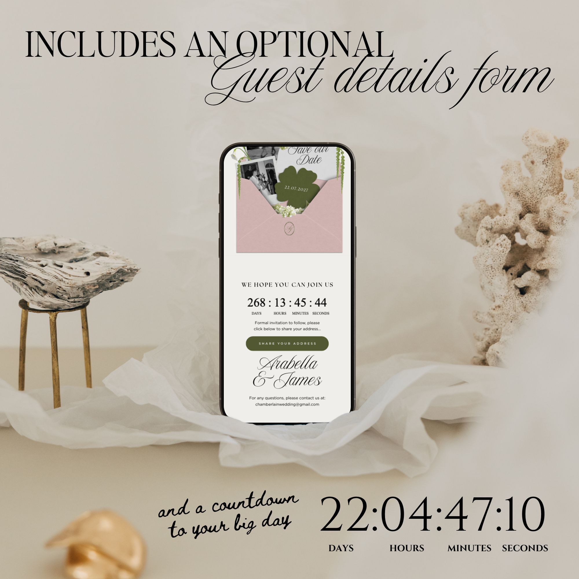 Save The Date Wedding Website Template (Pink & Green)
