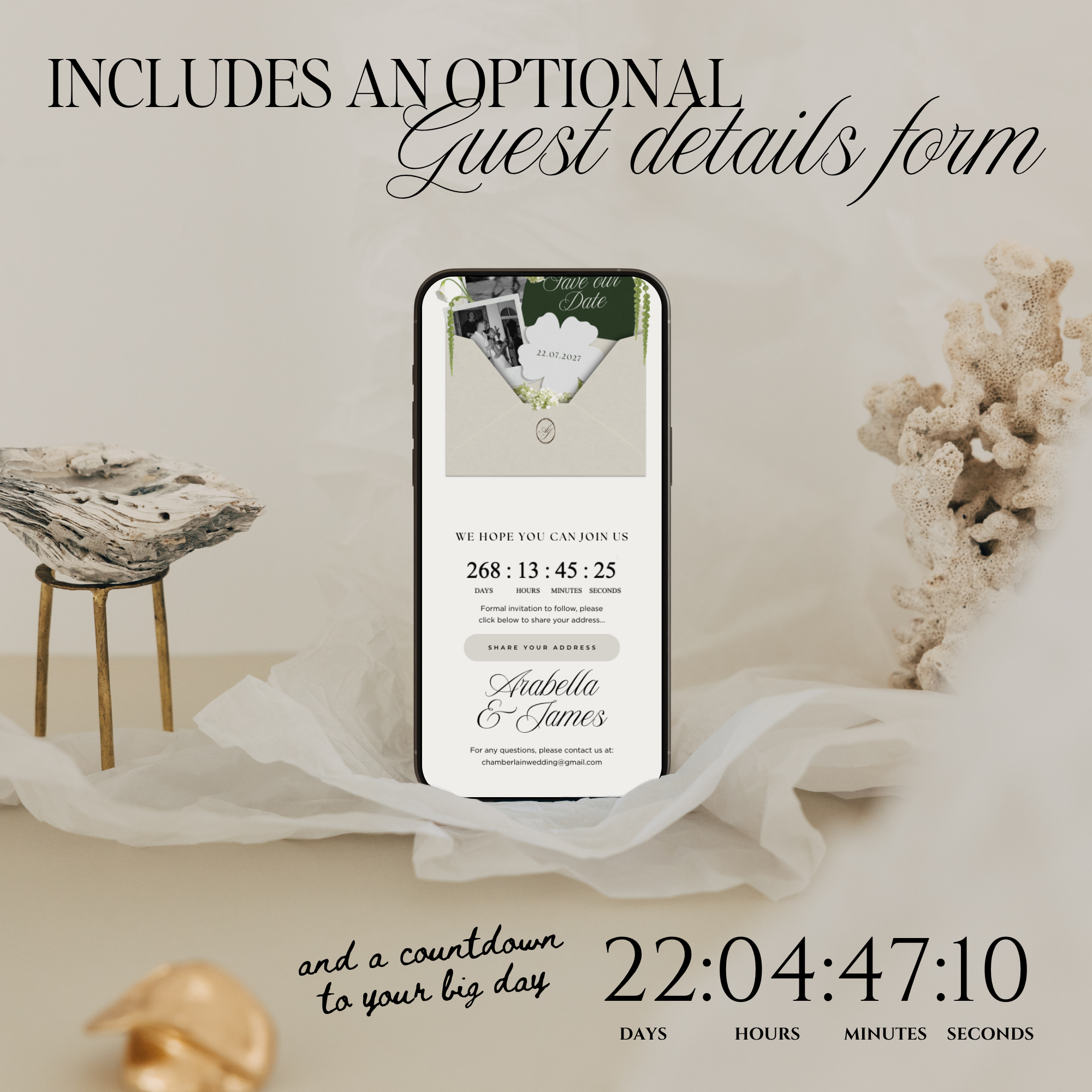 Save The Date Wedding Website Template (White & Green)