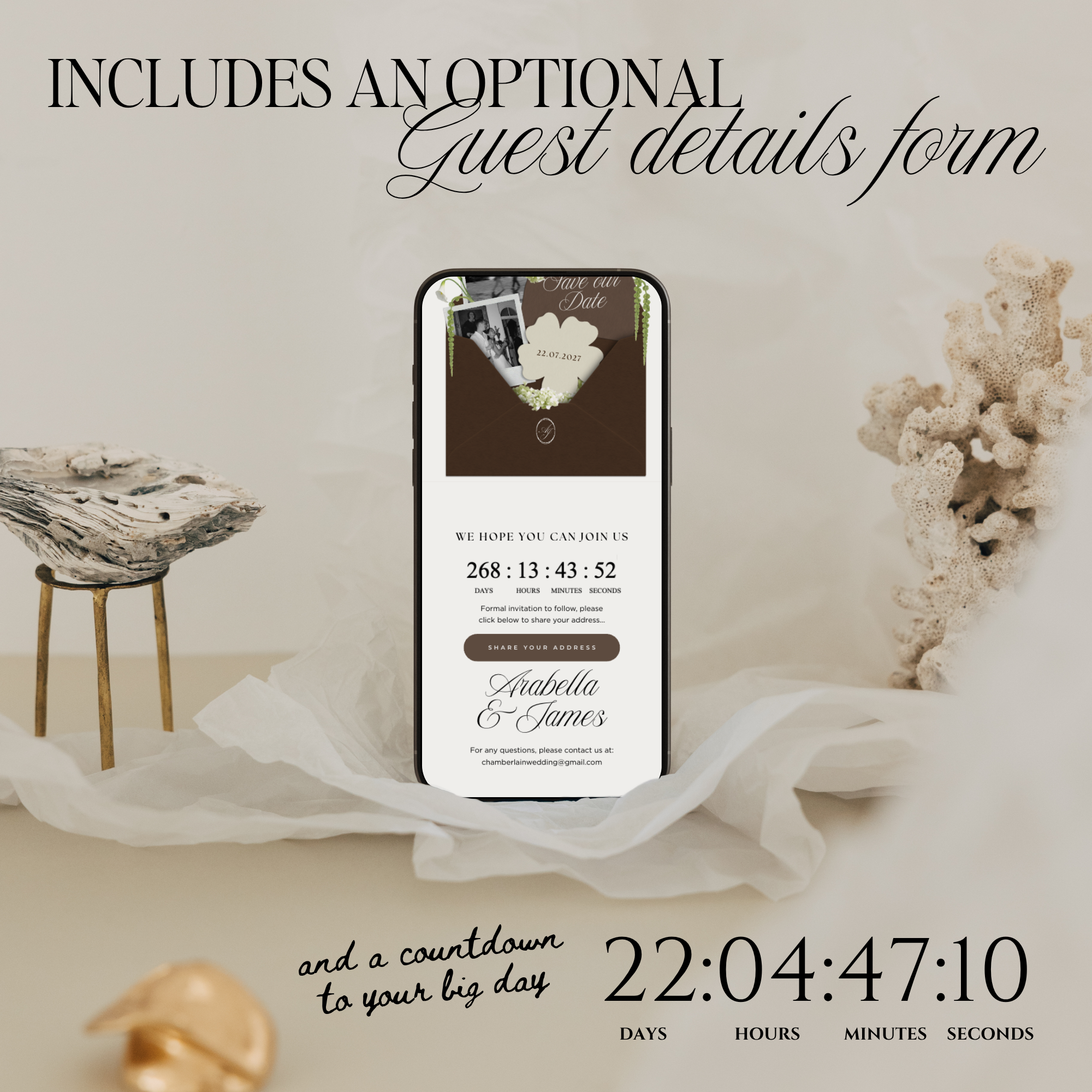 Save The Date Wedding Website Template (Brown & Ivory)