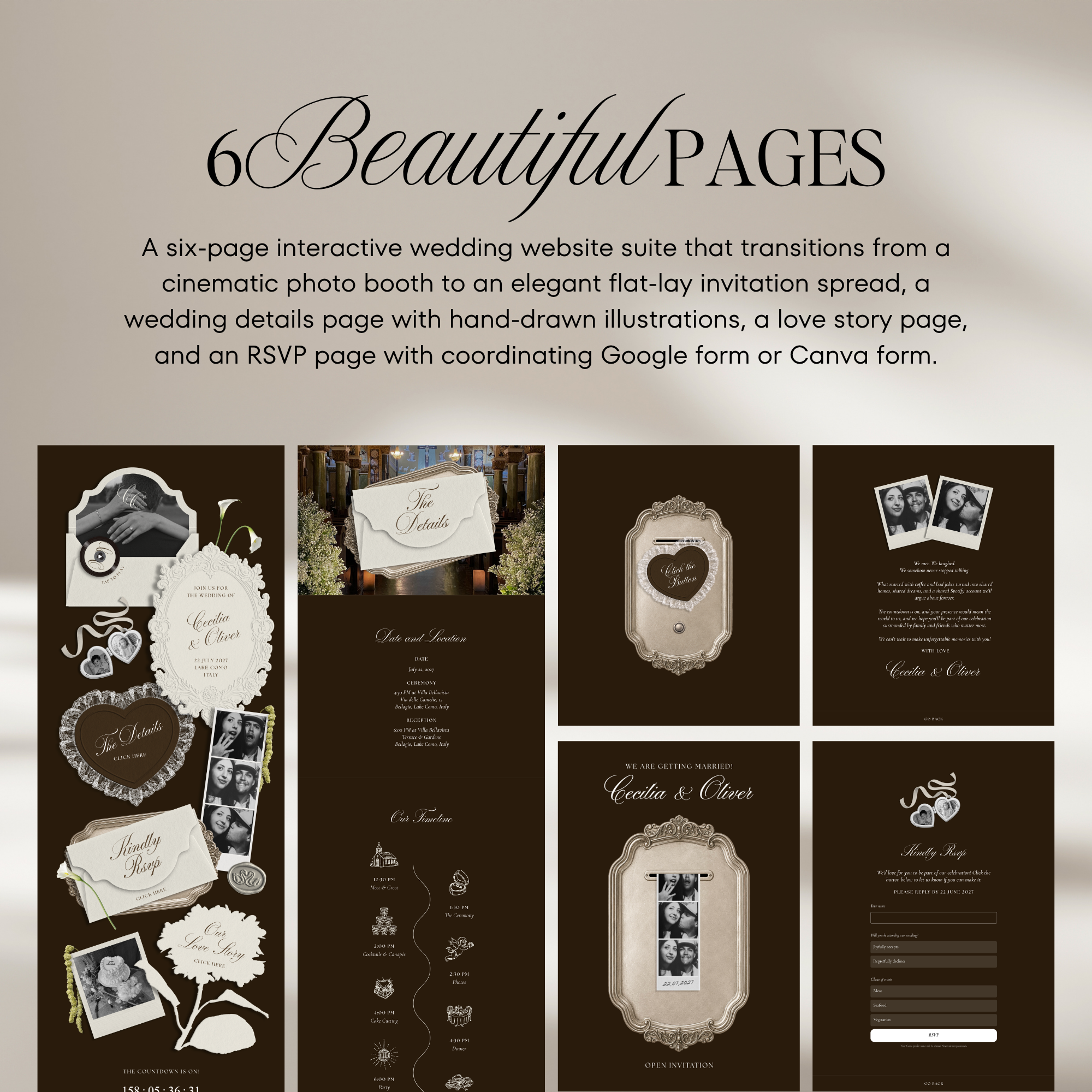 Wedding Website Template with RSVP (Photo Booth 01 - Brown)