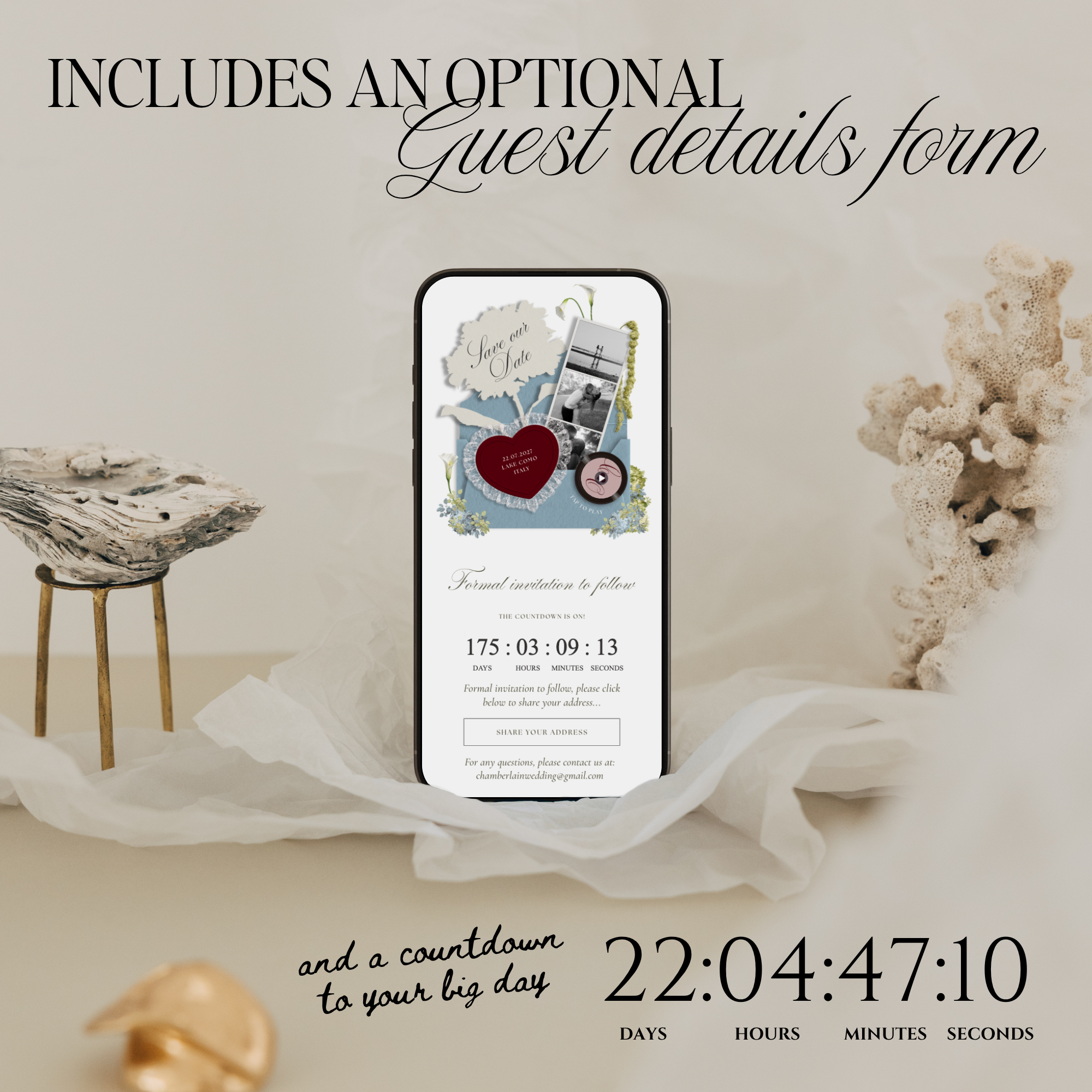 Save The Date Wedding Website Template (Envelope 04 - Blue & Pink)