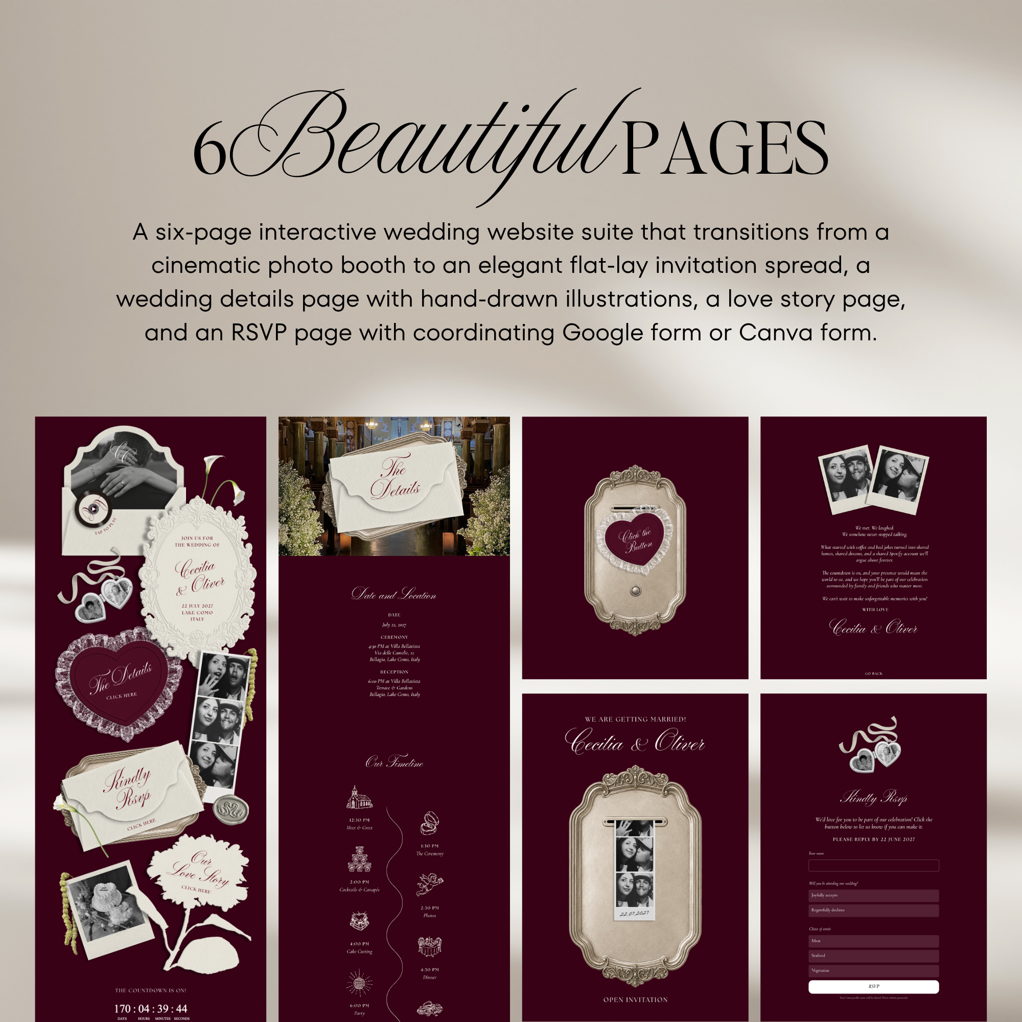 Wedding Website Template with RSVP (Photo Booth 01 - Burgundy)