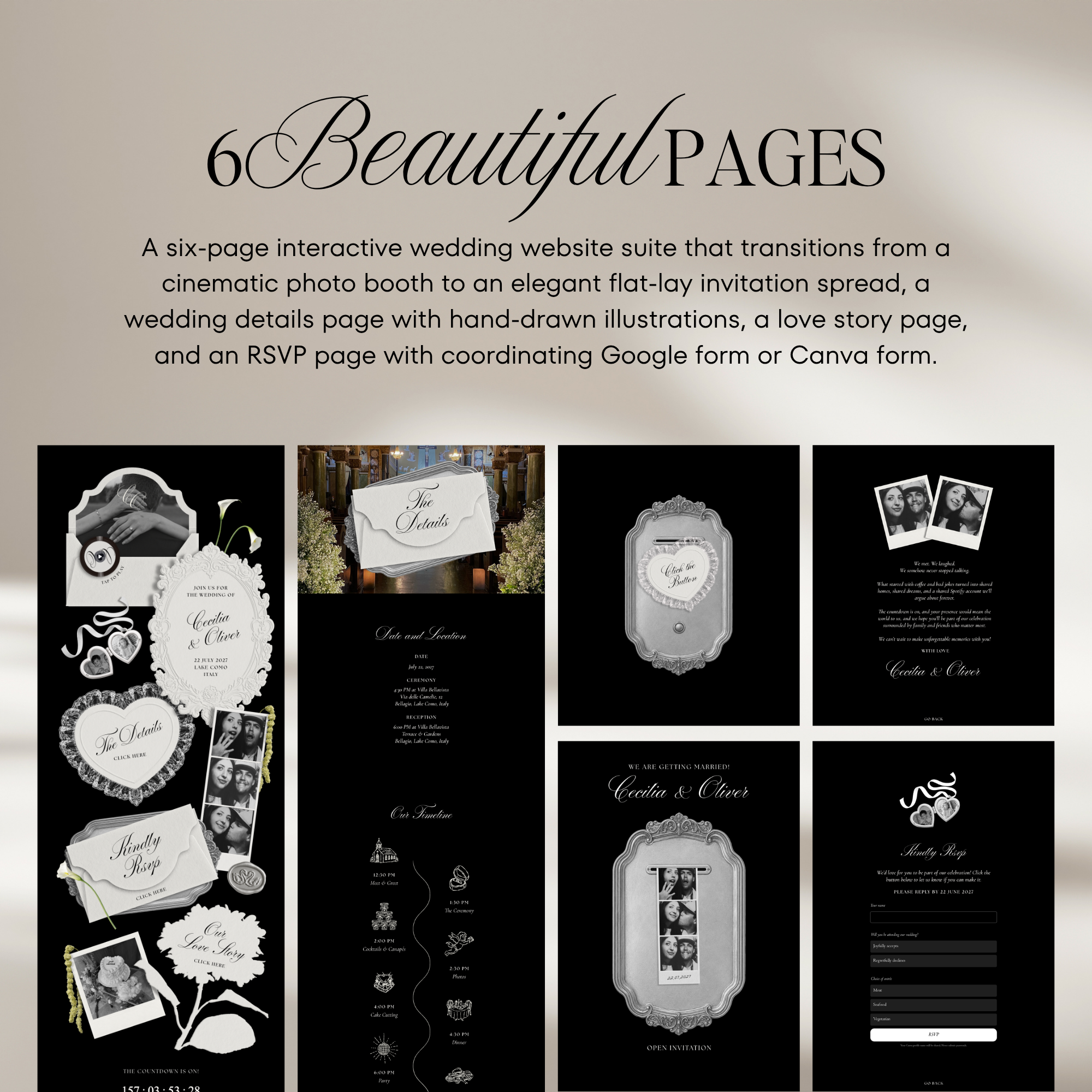 Wedding Website Template with RSVP (Photo Booth 01 - Black)