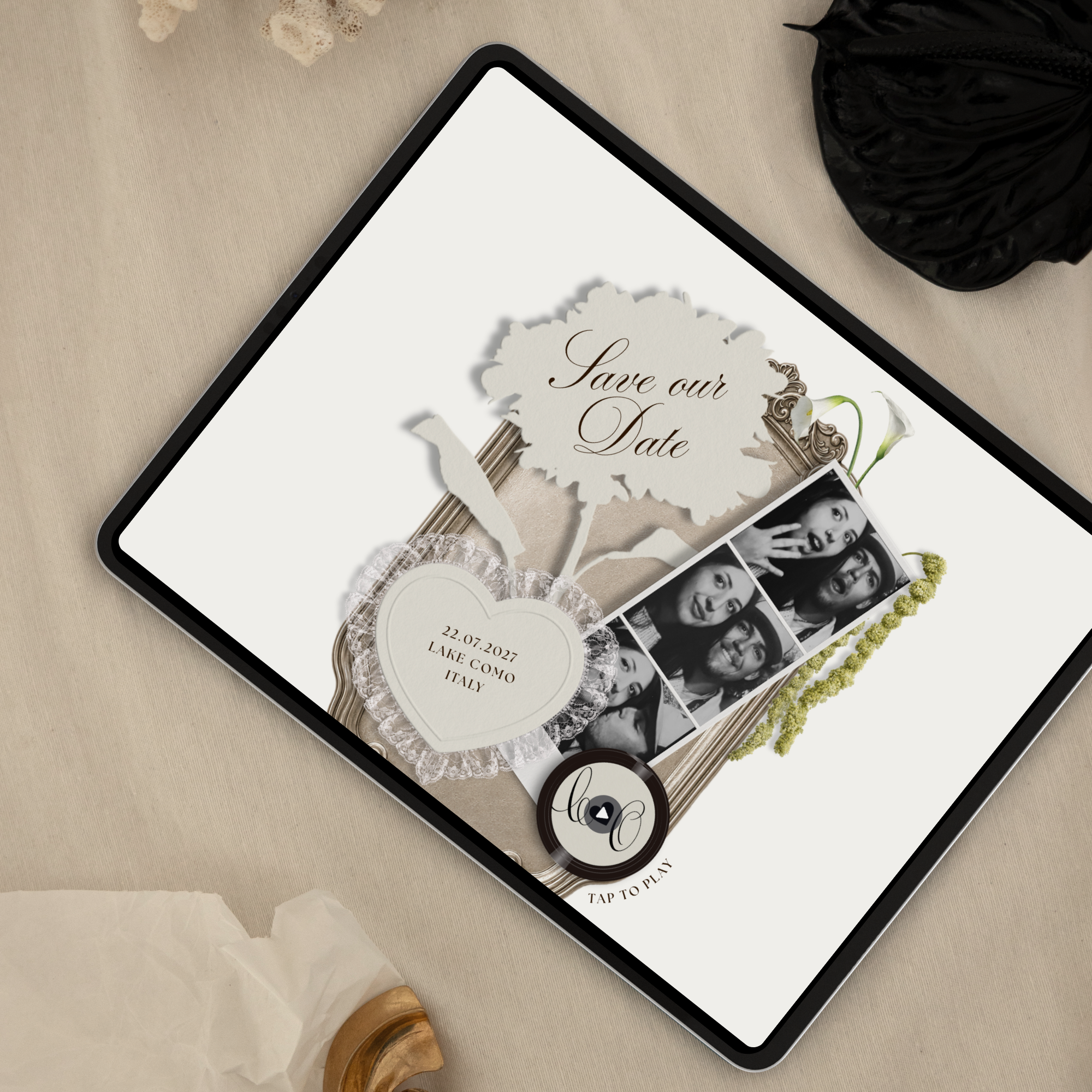 Save The Date Wedding Website Template (Photo Booth Animation 01 - Ivory)