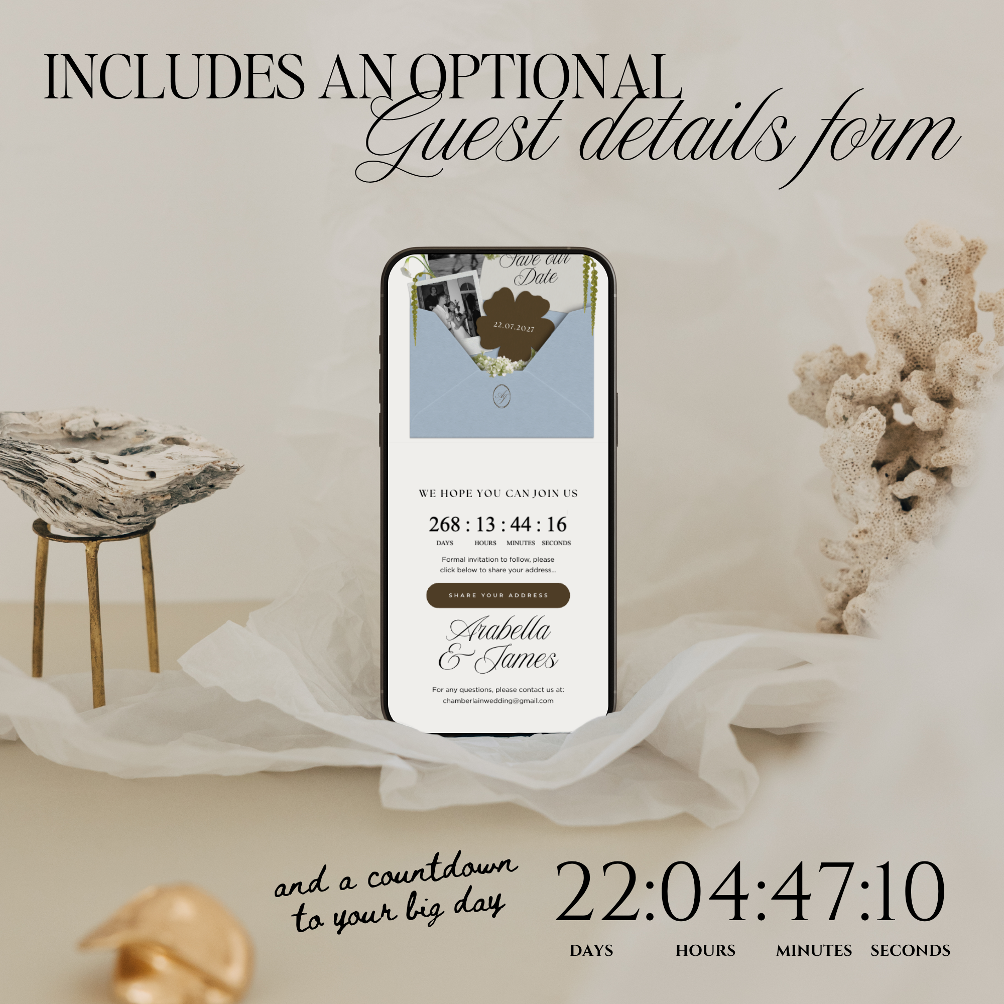 Save The Date Wedding Website Template (Brown & Dusty Blue)
