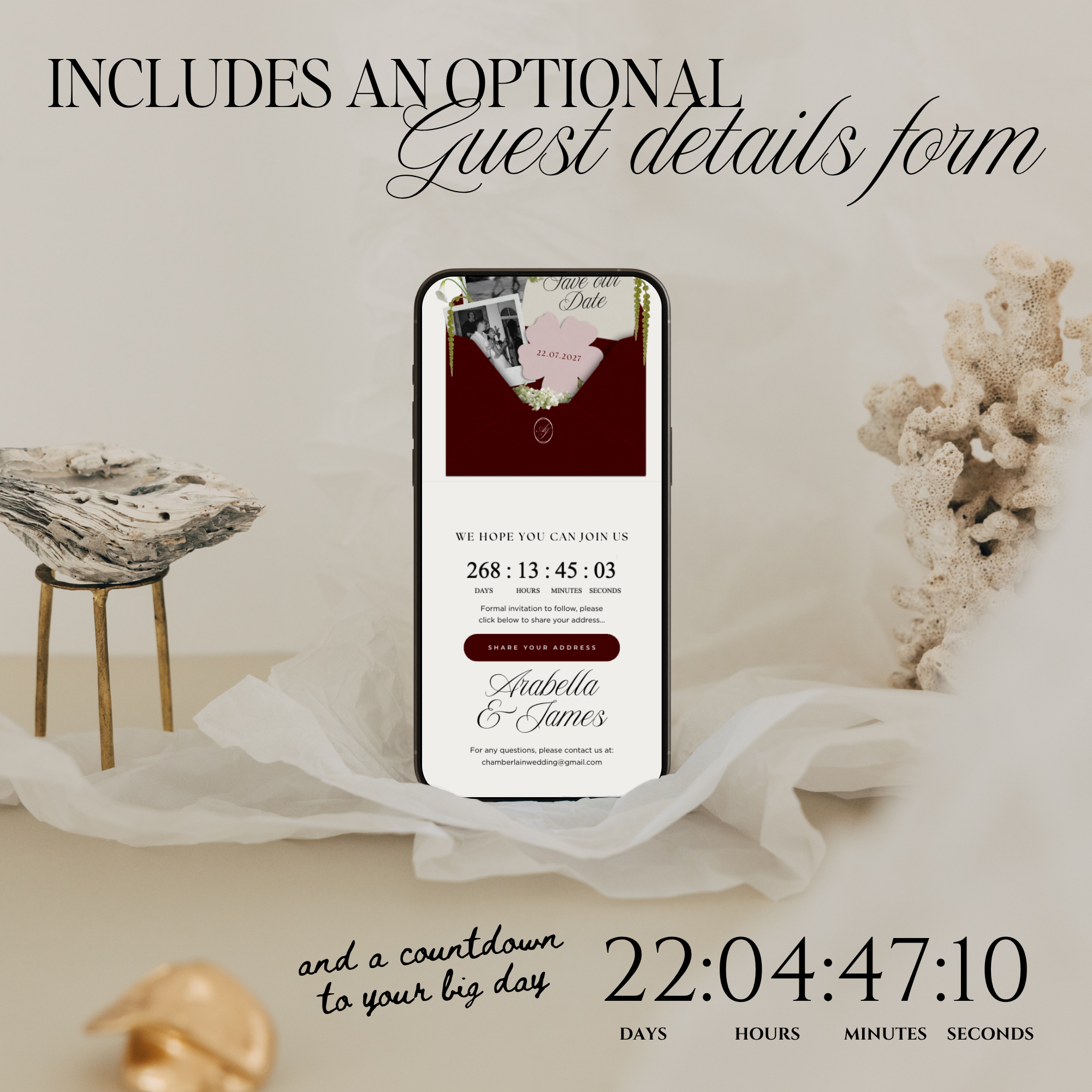 Save The Date Wedding Website Template (Burgundy & Ivory)