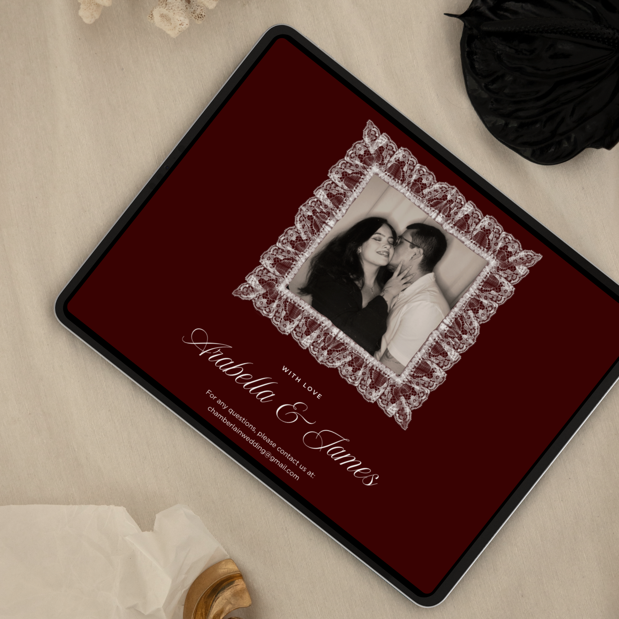 Old Money Wedding Website Template with RSVP (Burgundy)