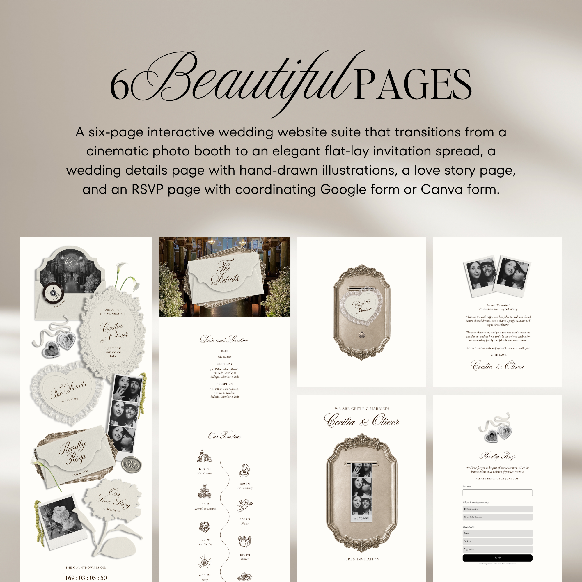 Wedding Website Template with RSVP (Photo Booth 01 - Ivory)