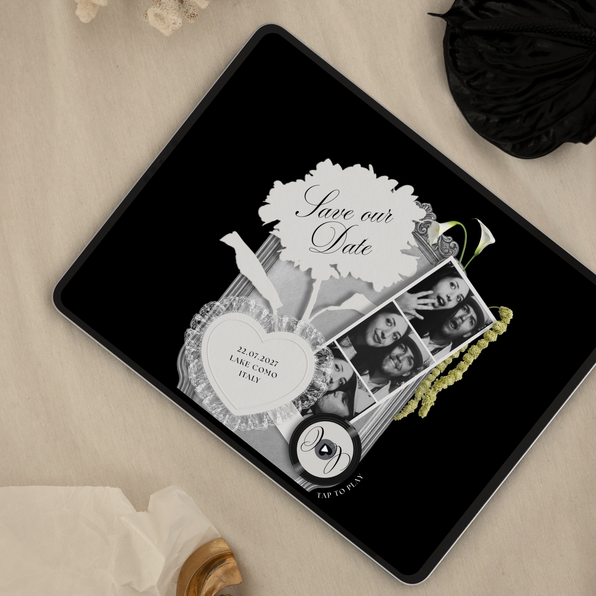 Save The Date Wedding Website Template (Photo Booth Animation 01 - Black)