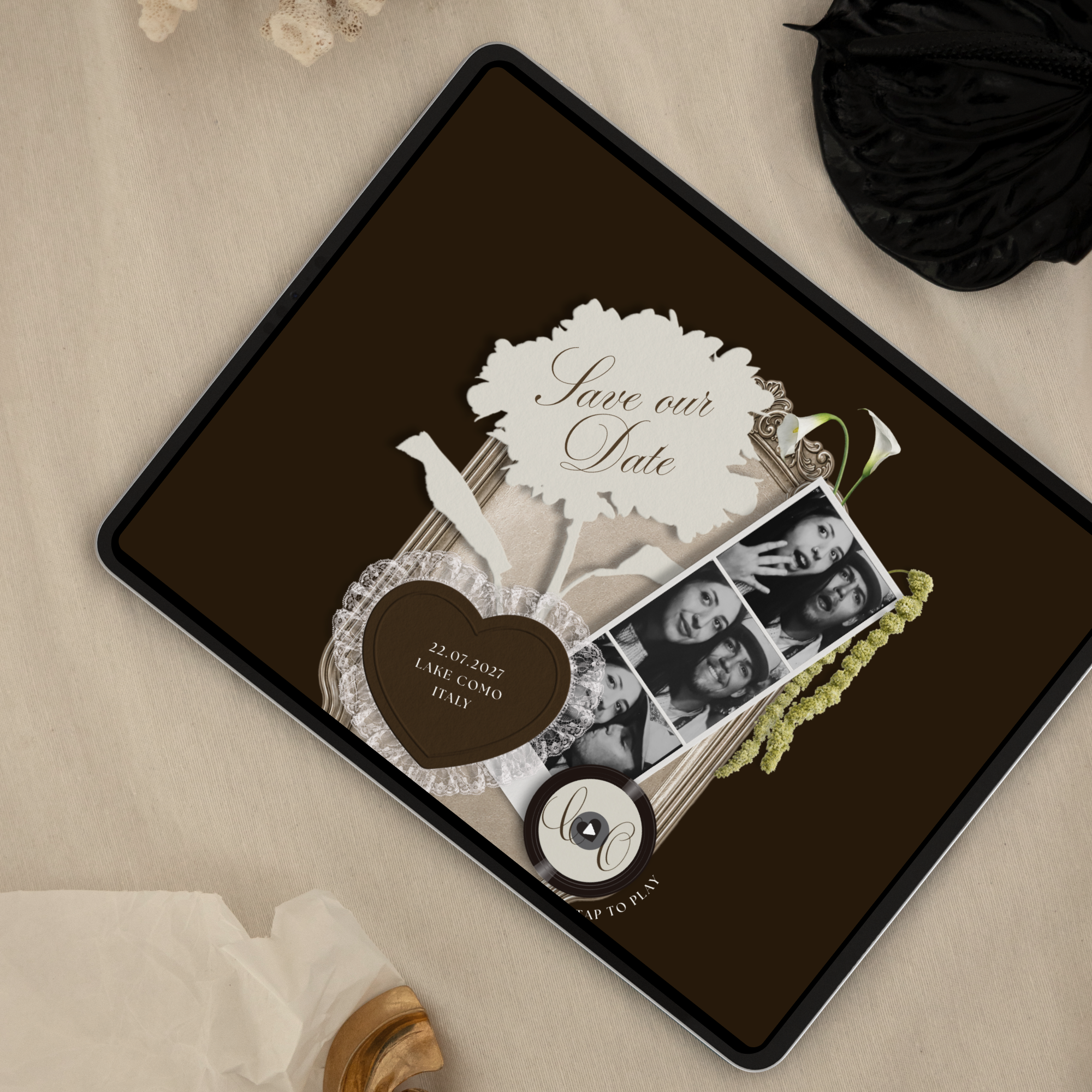 Save The Date Wedding Website Template (Photo Booth Animation 01 - Brown)