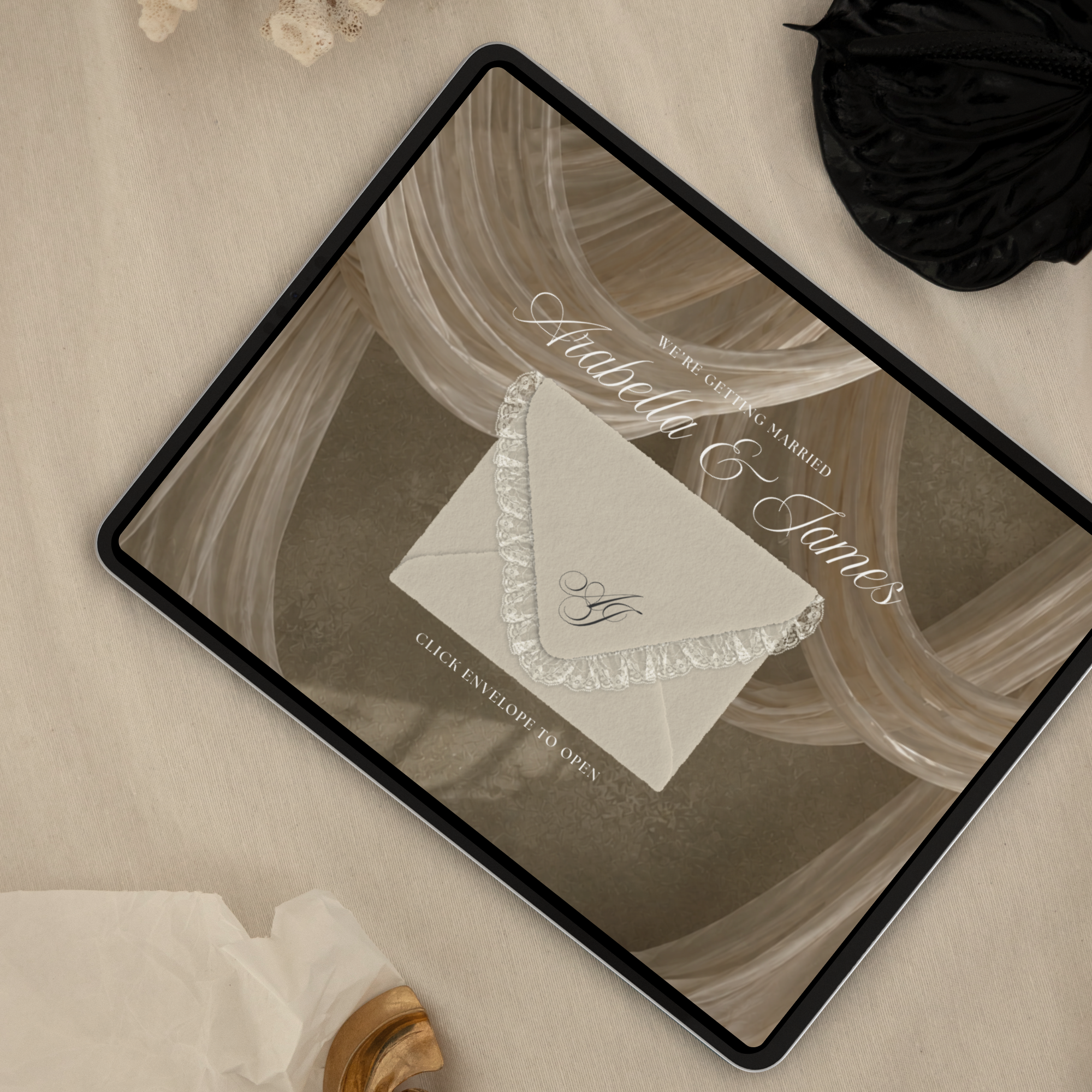 Old Money Lace Wedding Website Template with RSVP (Lace 02)