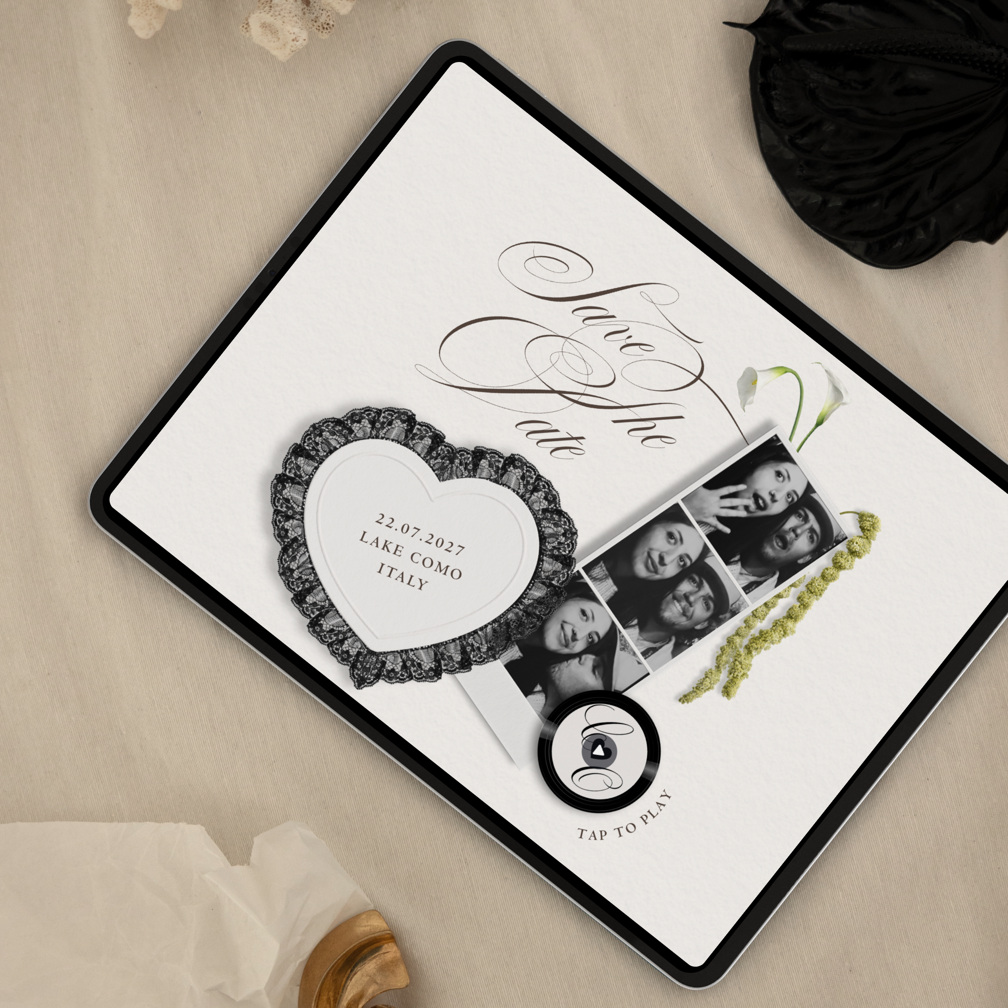 Save The Date Website Template (Romantic 01 - Ivory & Black)
