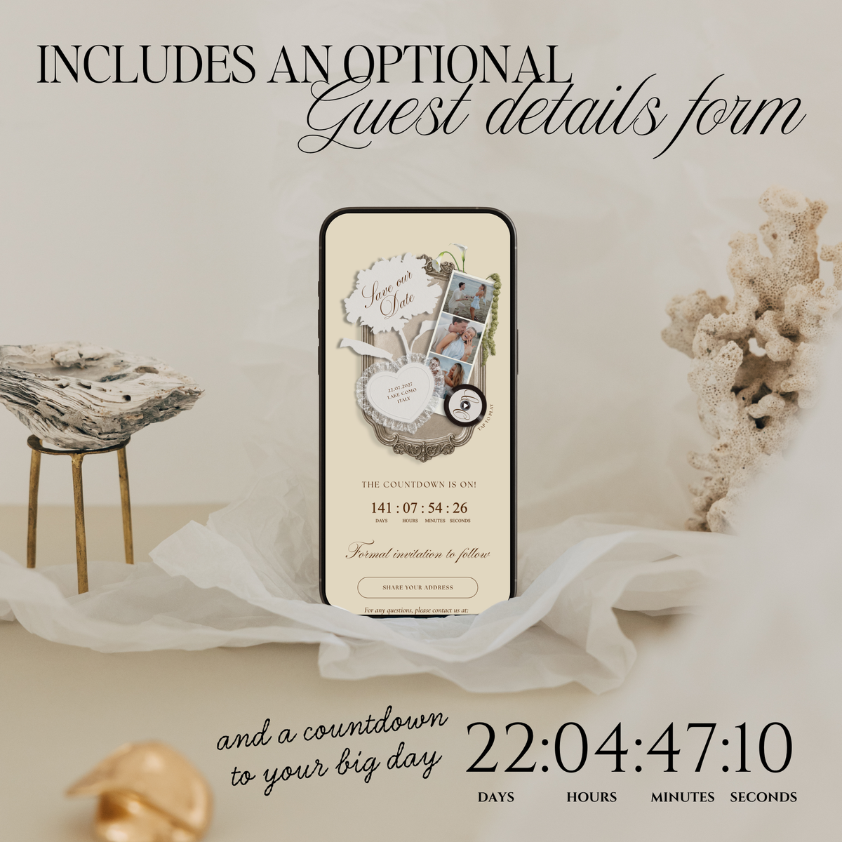 Save The Date Wedding Website Template (Photo Booth Animation 01 - Yellow)