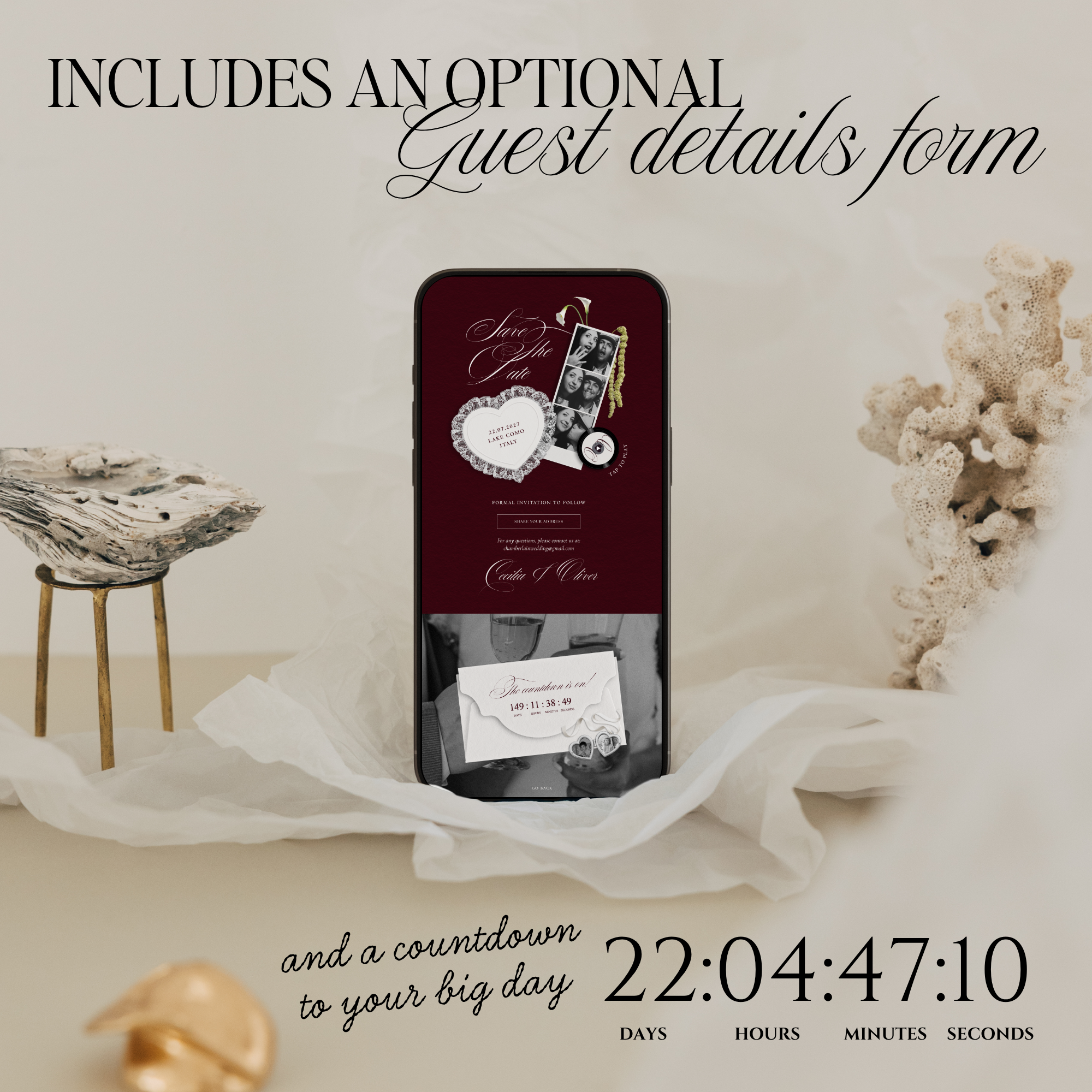 Save The Date Website Template (Romantic 01 - Burgundy)