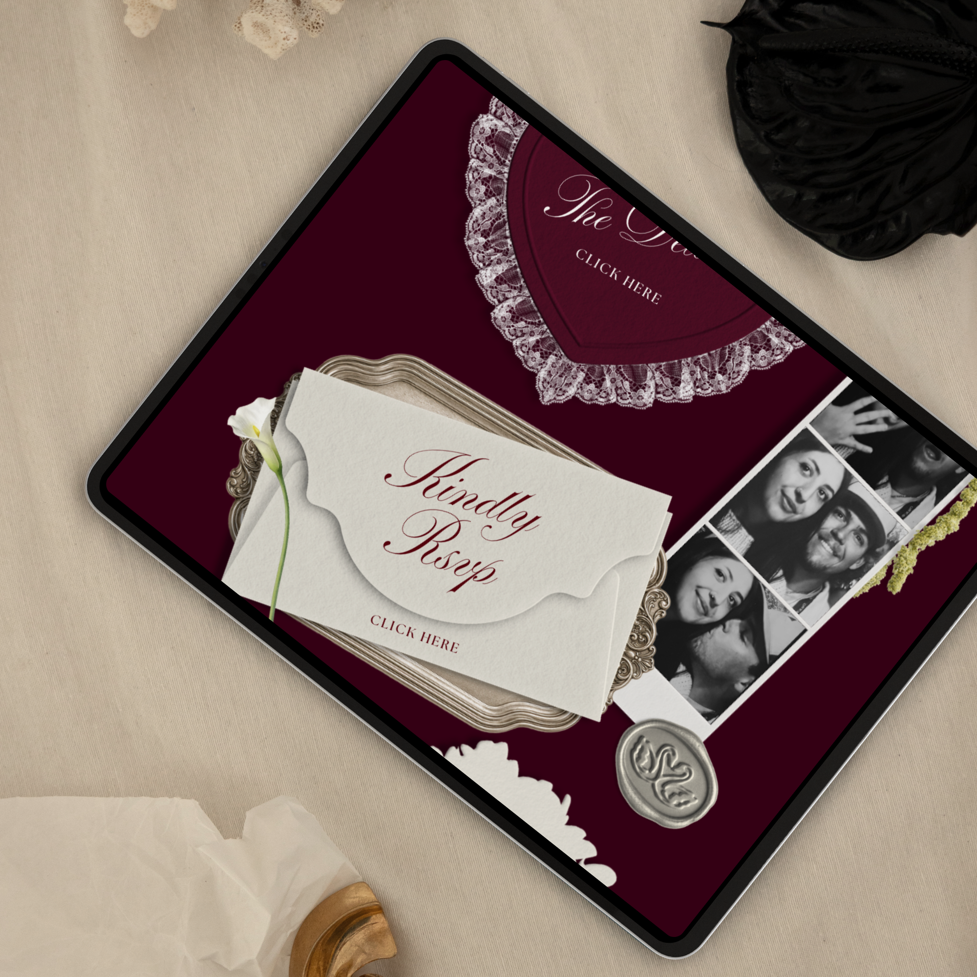 Wedding Website Template with RSVP (Photo Booth 01 - Burgundy)
