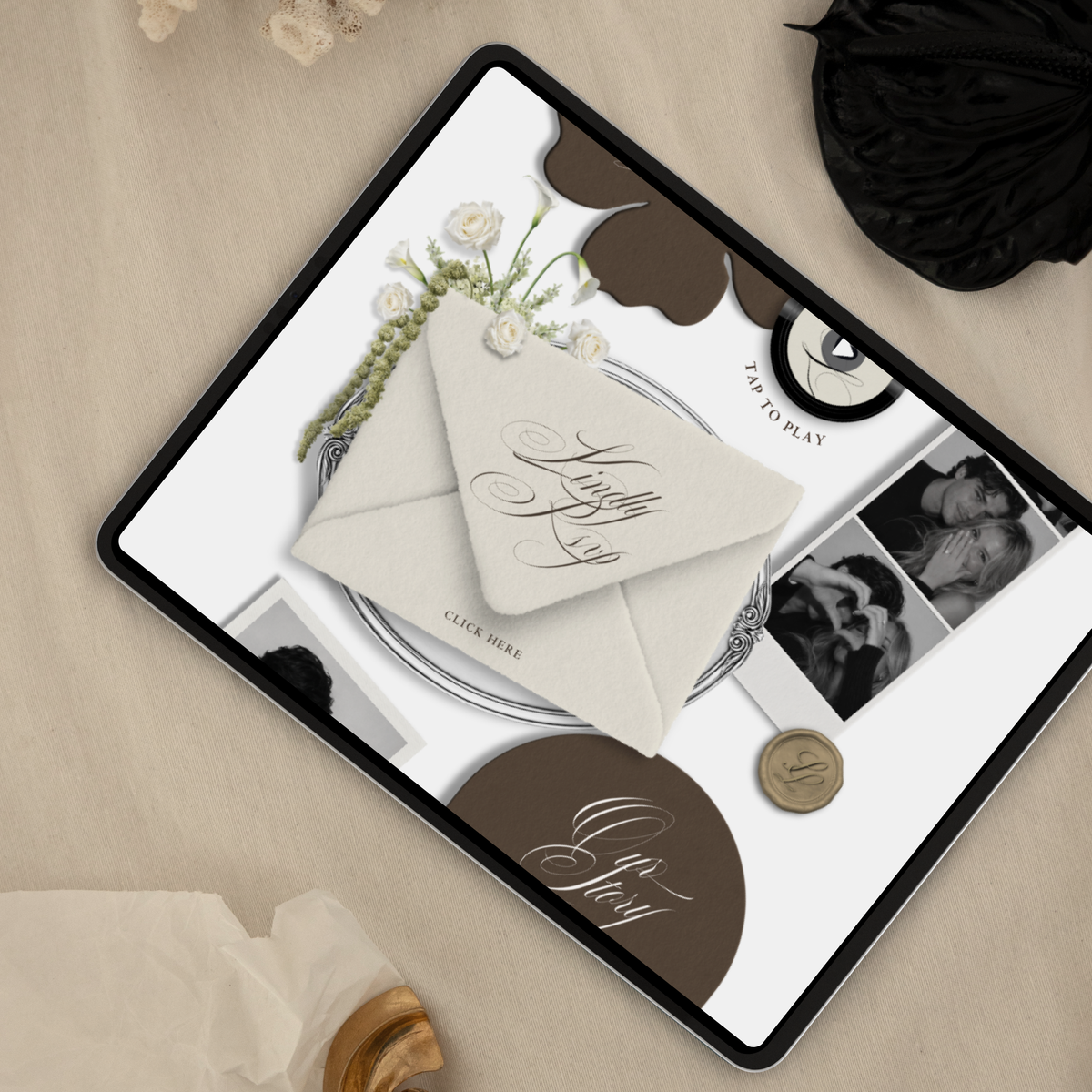 Wedding Website Template with RSVP (Envelope 06 - Brown + Ivory)