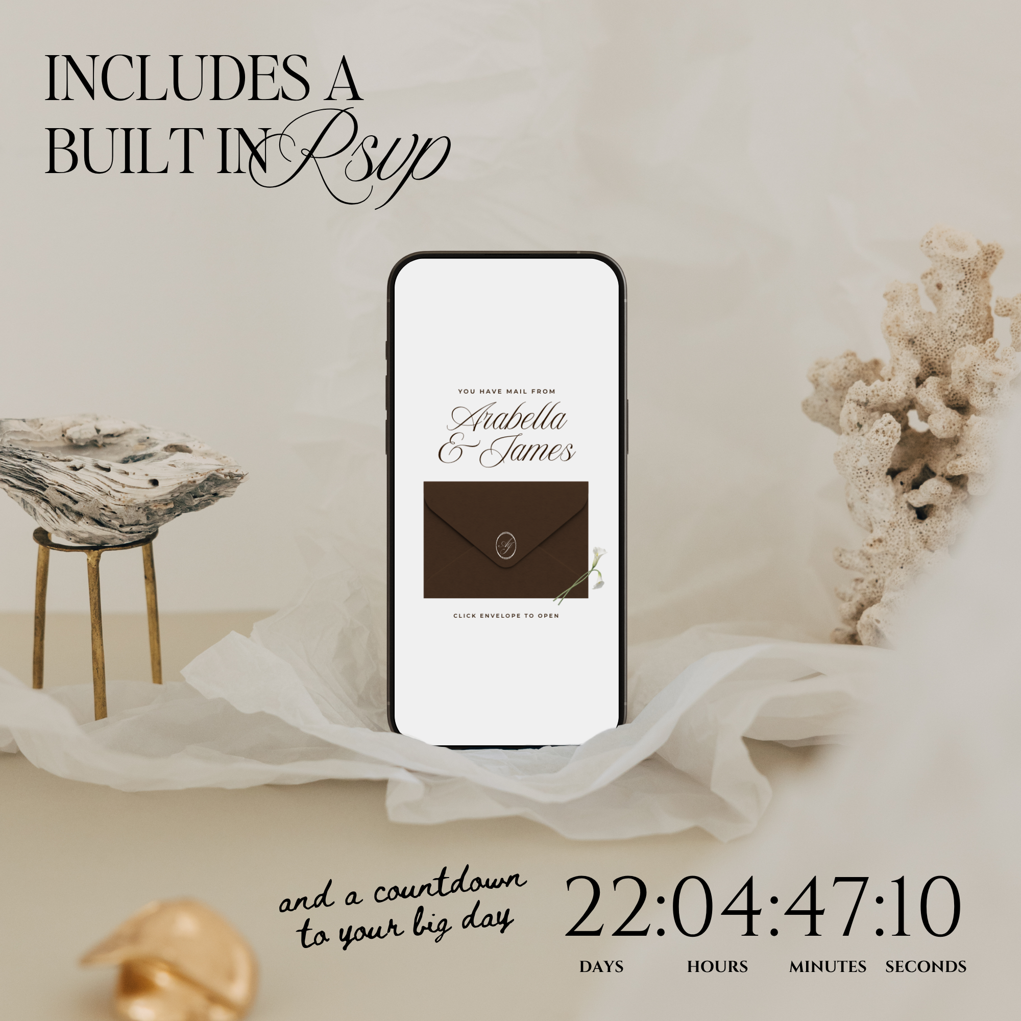 Wedding Website Template with RSVP (Brown & Ivory)