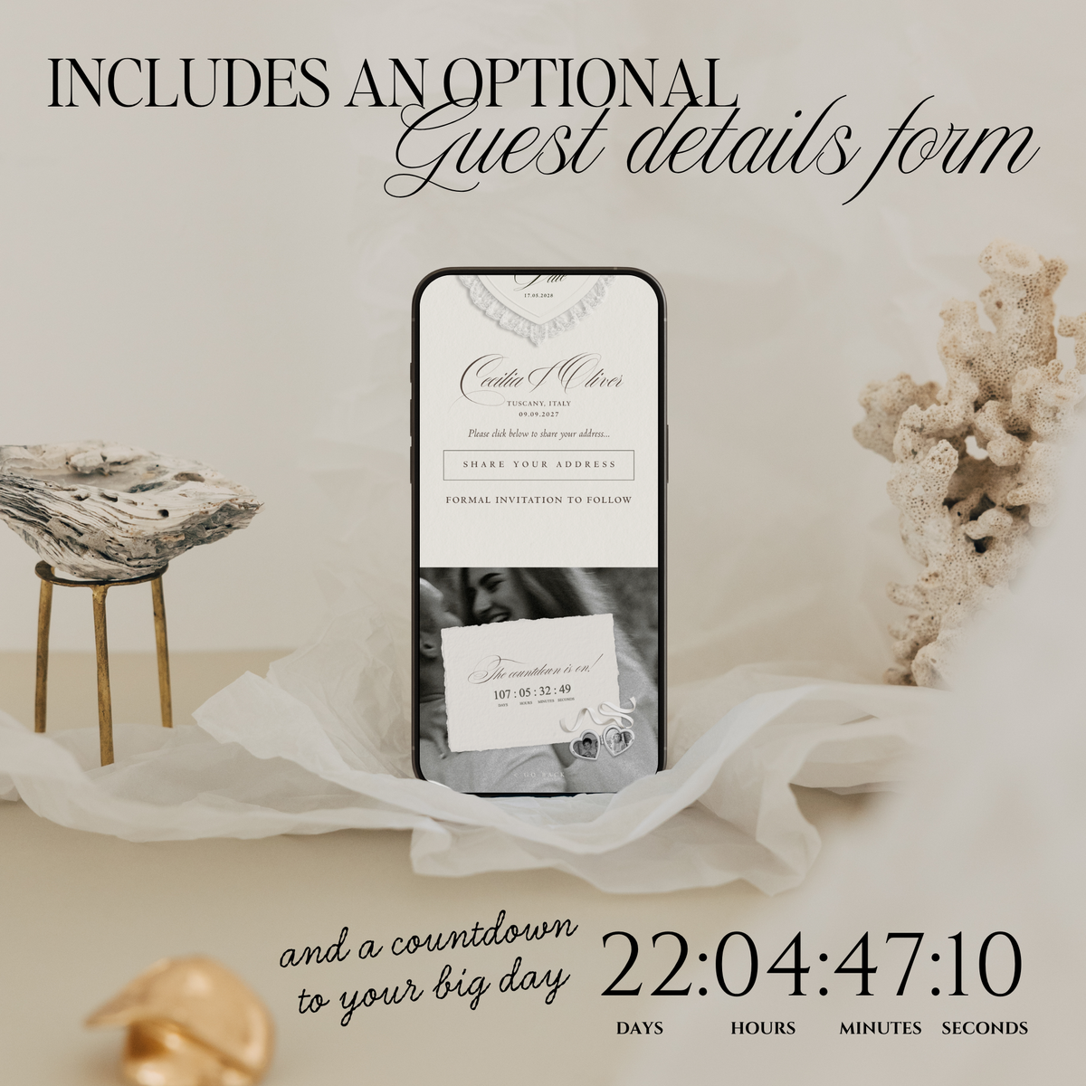 Lace Heart Save The Date Website Template (Lace 03 - Ivory)
