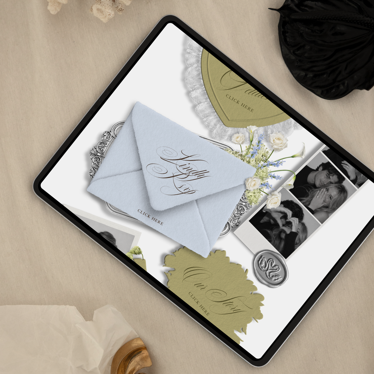 Wedding Website Template with RSVP (Envelope 05 - Blue + Green)