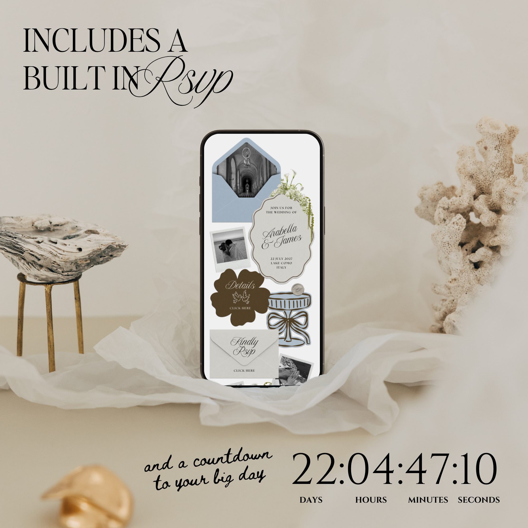Wedding Website Template with RSVP (Brown & Dusty Blue)