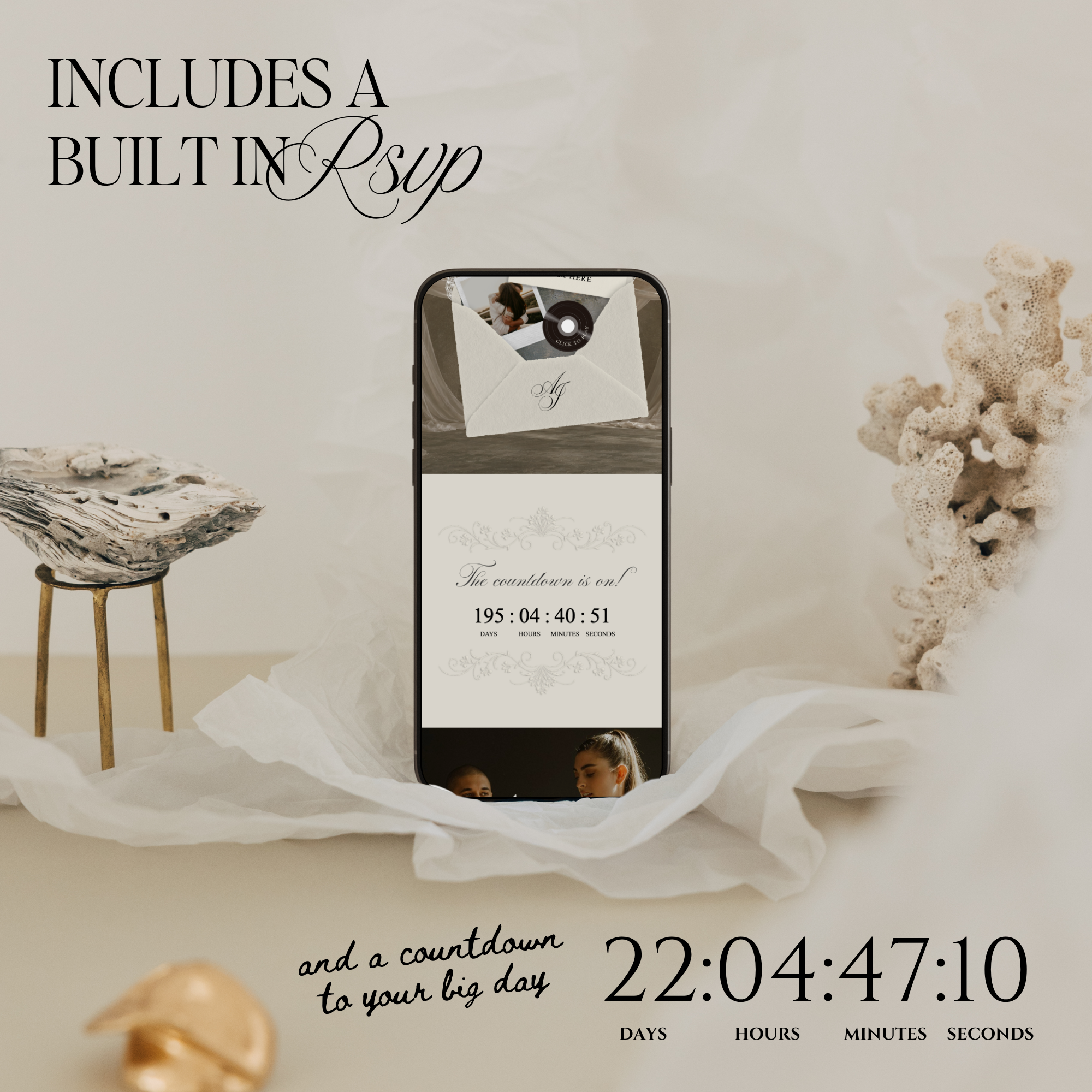 Old Money Lace Wedding Website Template with RSVP (Lace 04)