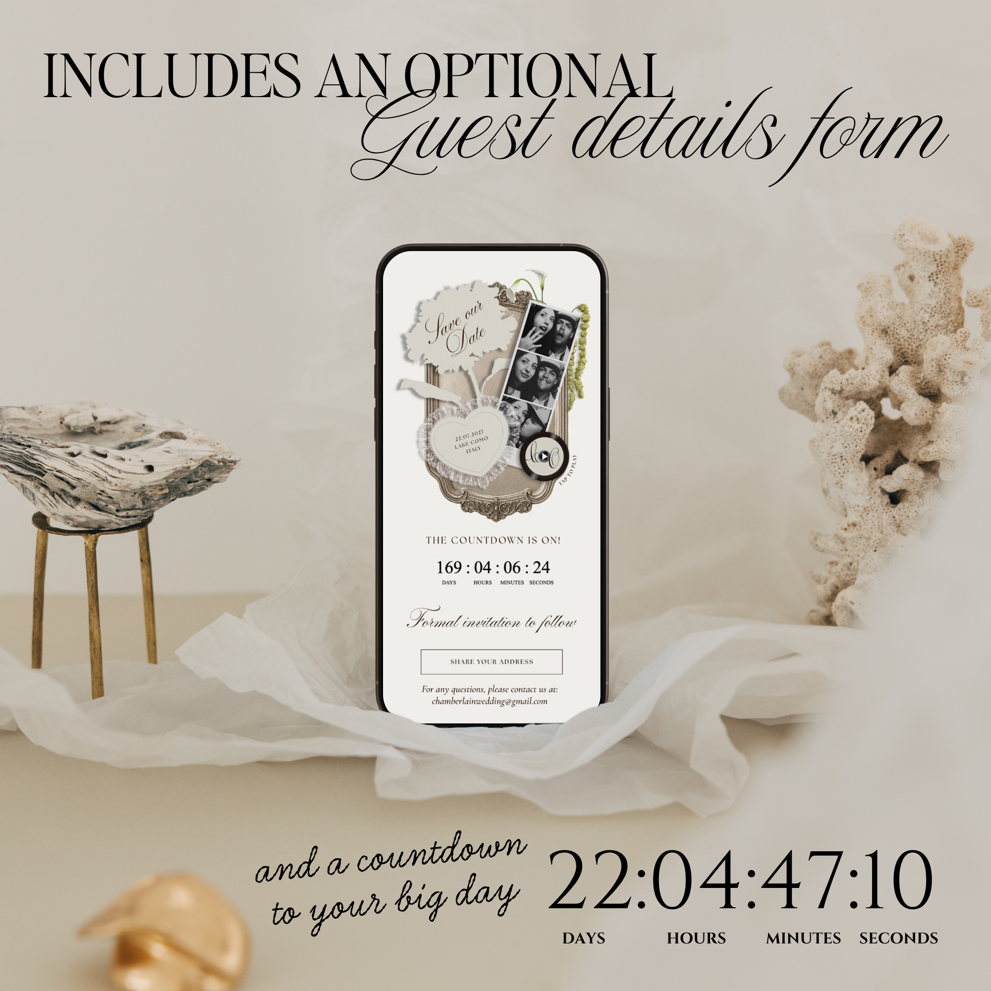 Save The Date Wedding Website Template (Photo Booth Animation 01 - Ivory)