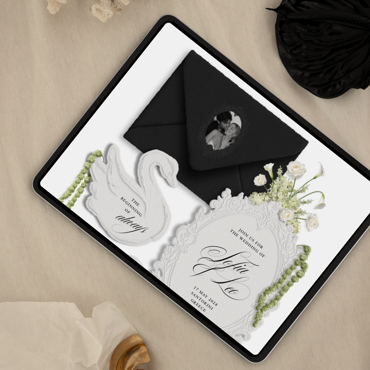 Wedding Website Template with RSVP (Envelope 05 - Black & White)