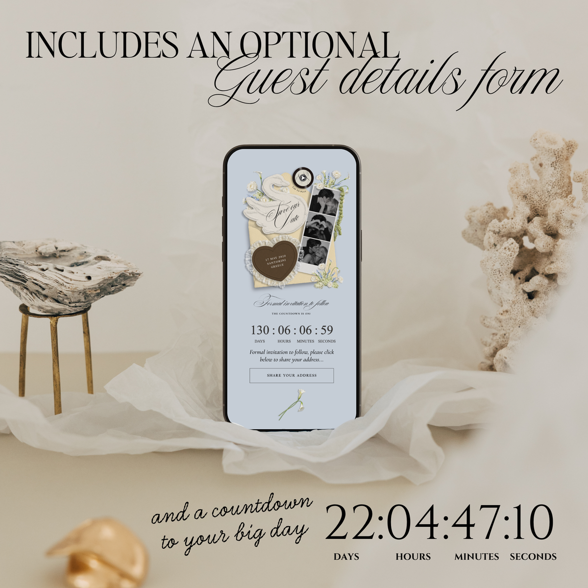 Save The Date Wedding Website Template (Envelope 05 - Yellow, Blue + Brown)