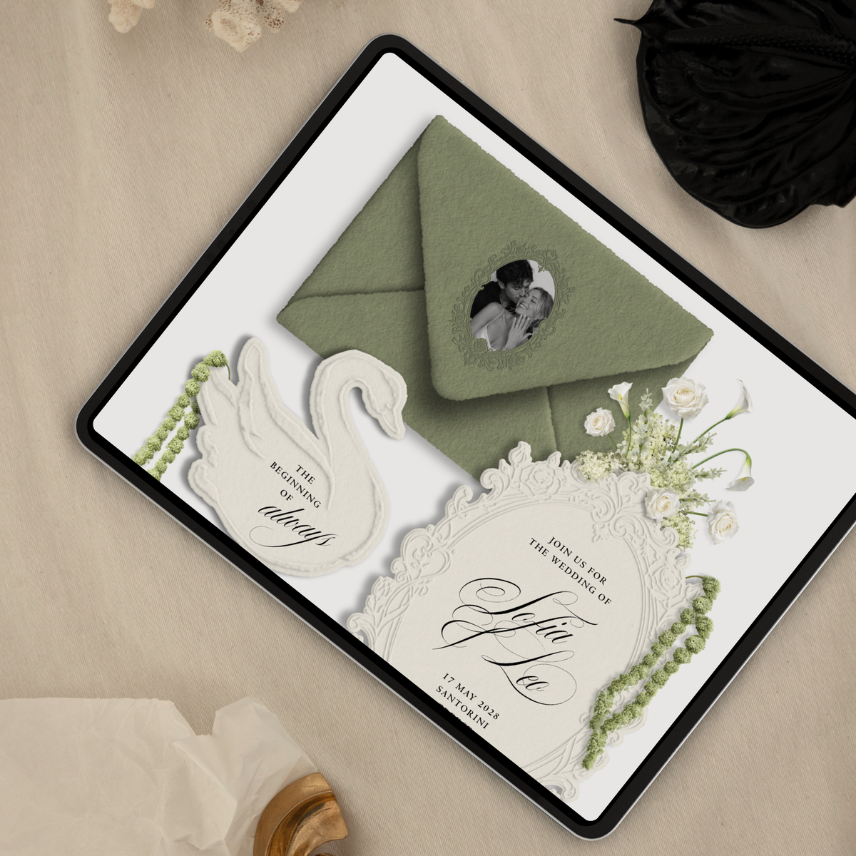 Wedding Website Template with RSVP (Envelope 05 - Sage Green + Ivory)