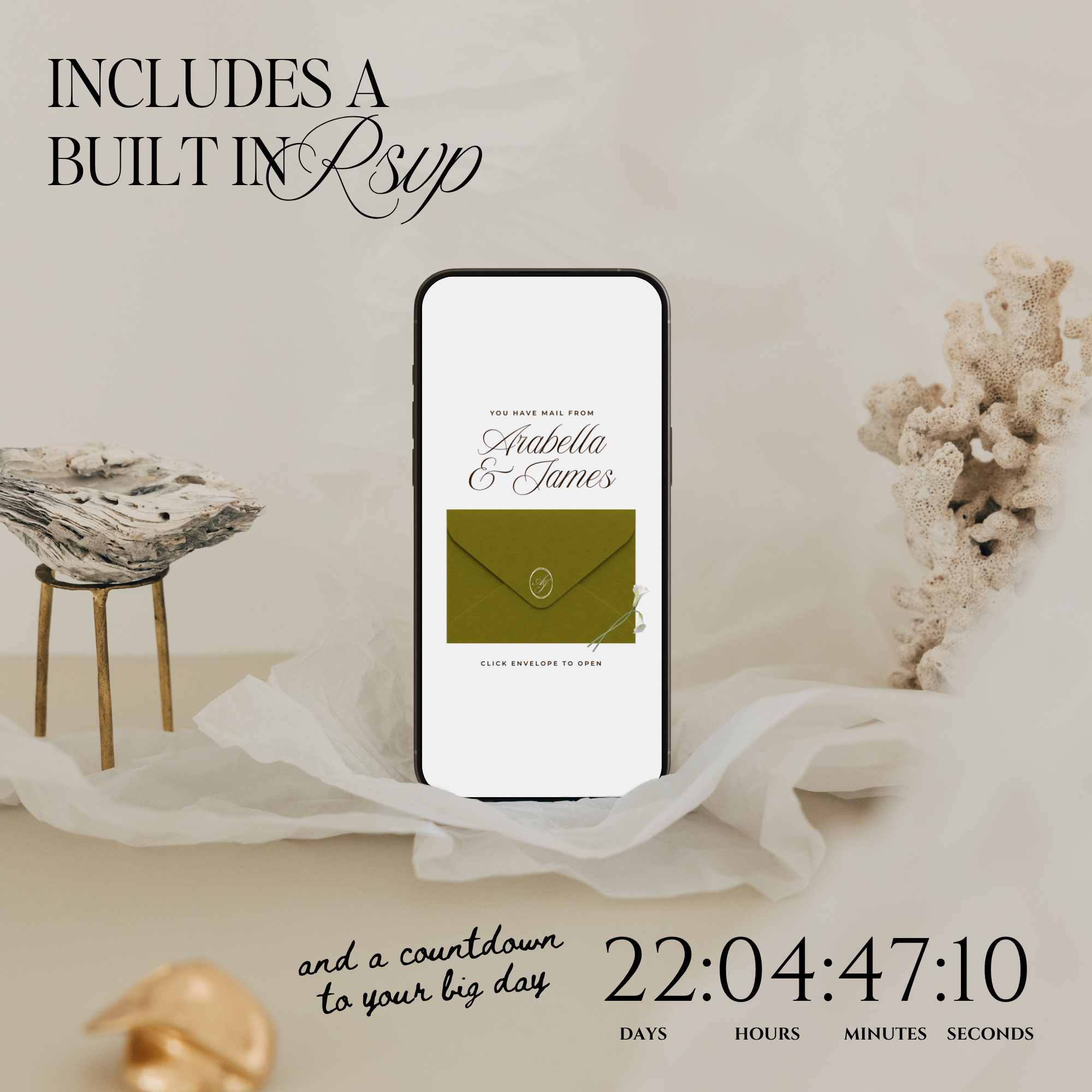 Wedding Website Template with RSVP (Olive Green & Burgundy)