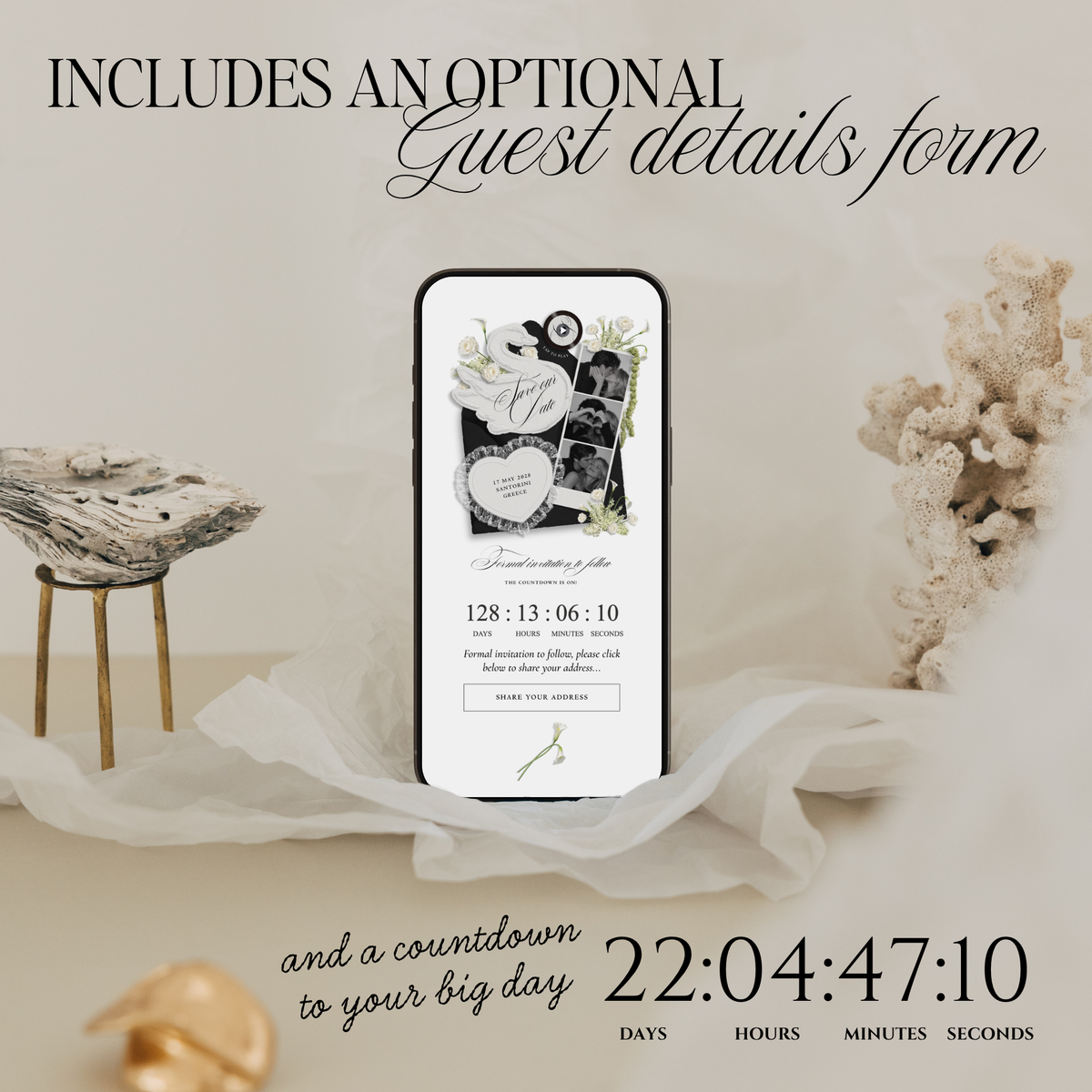 Save The Date Wedding Website Template (Envelope 05 - Black + White)