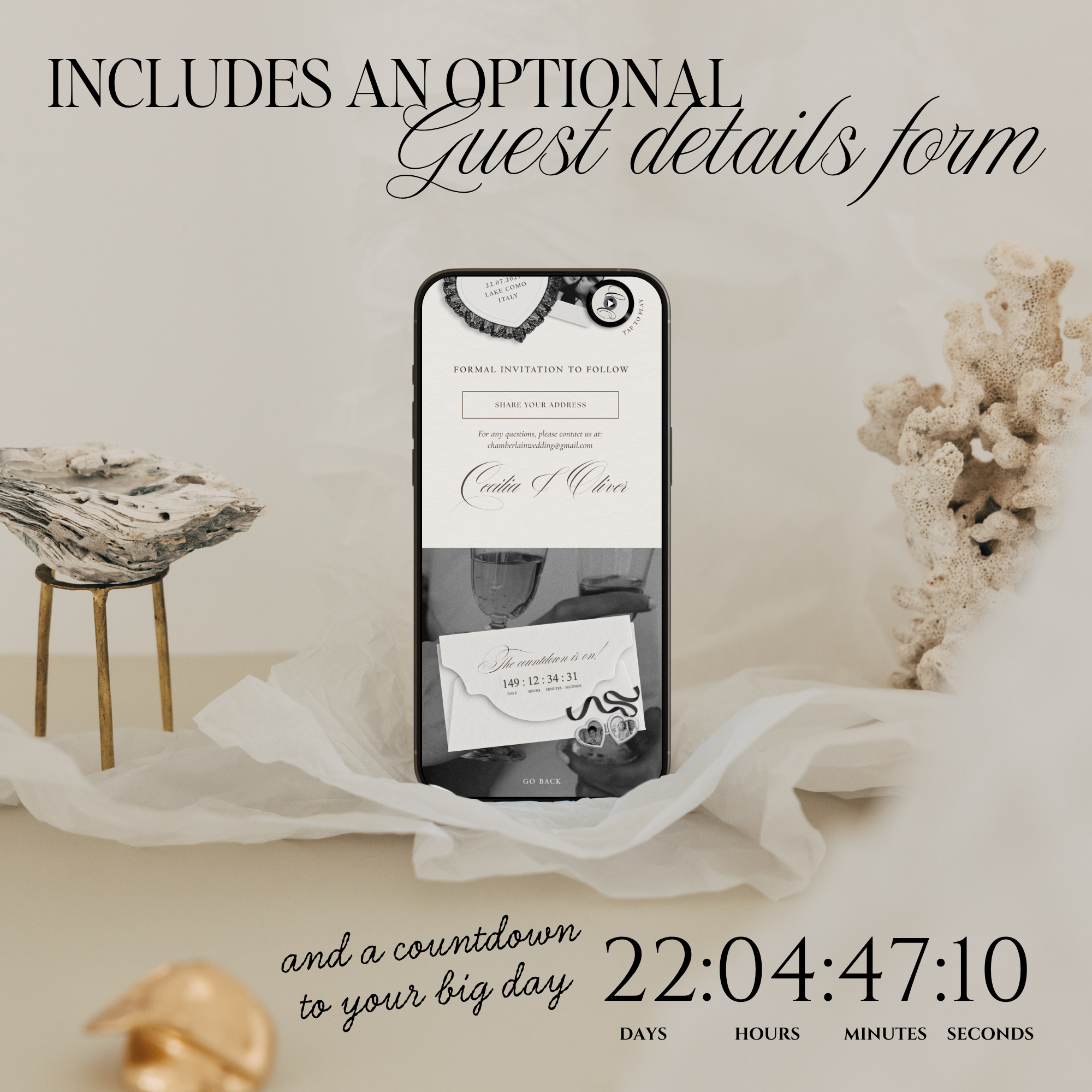 Save The Date Website Template (Romantic 01 - Ivory & Black)