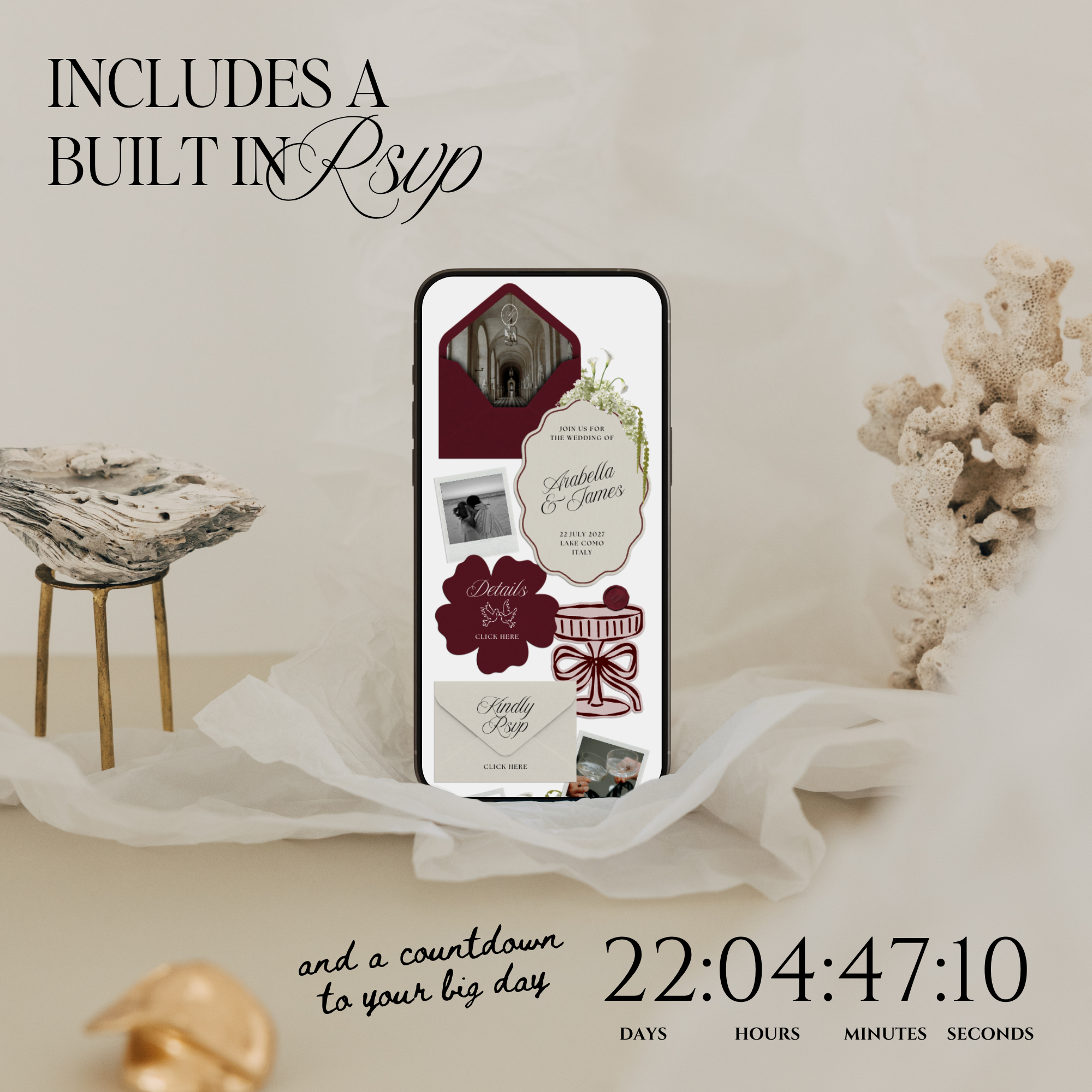 Wedding Website Template with RSVP (Burgundy & Ivory)