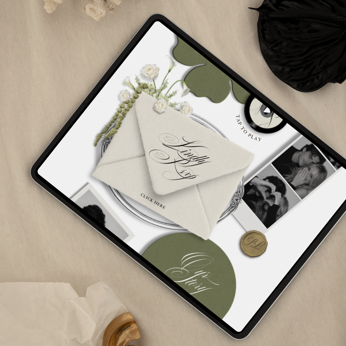 Wedding Website Template with RSVP (Envelope 06 - Sage Green + Ivory)