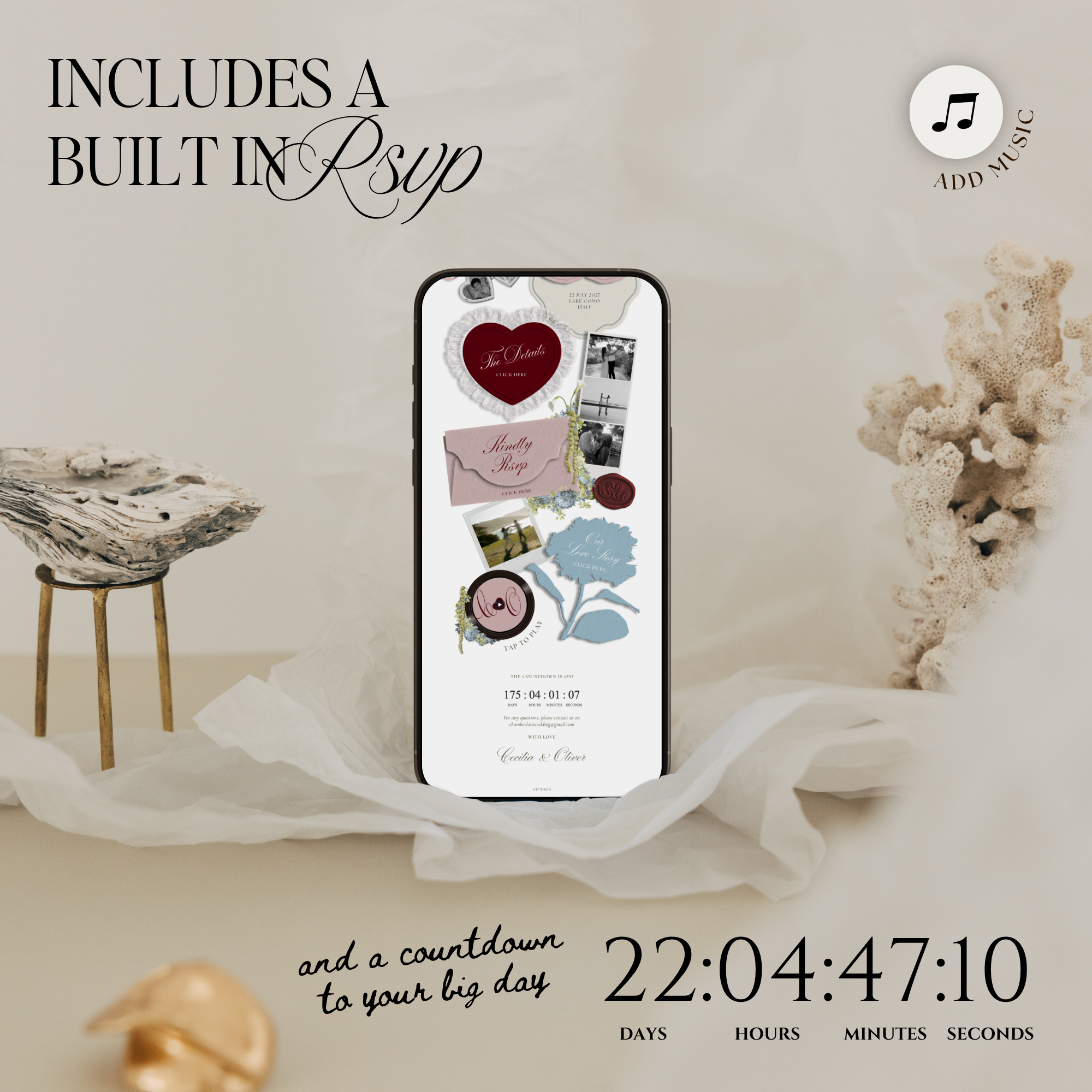 Wedding Website Template with RSVP (Envelope 04 - Blue & Pink)