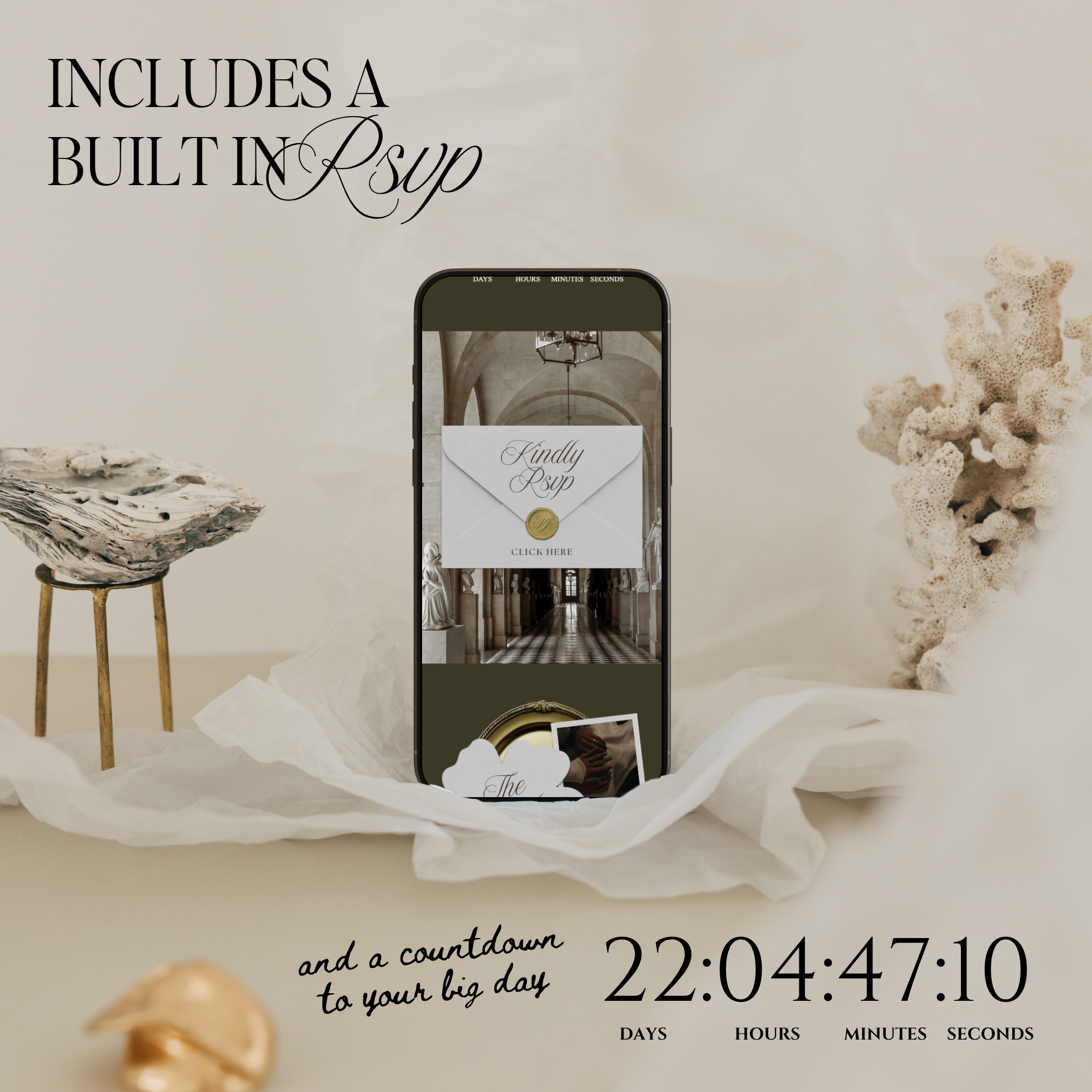Old Money Wedding Website Template with RSVP (Olive)