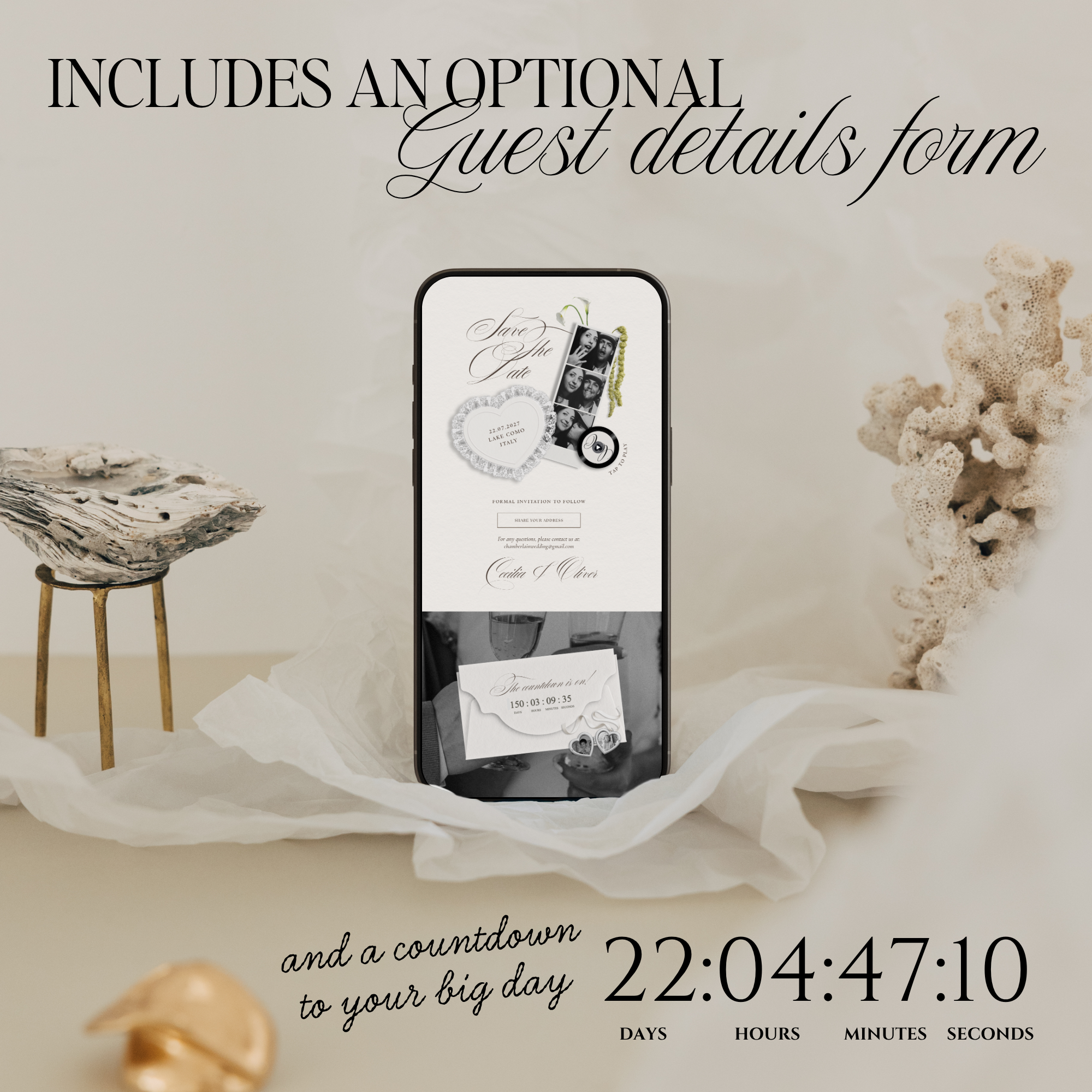 Save The Date Website Template (Romantic 01 - Ivory)