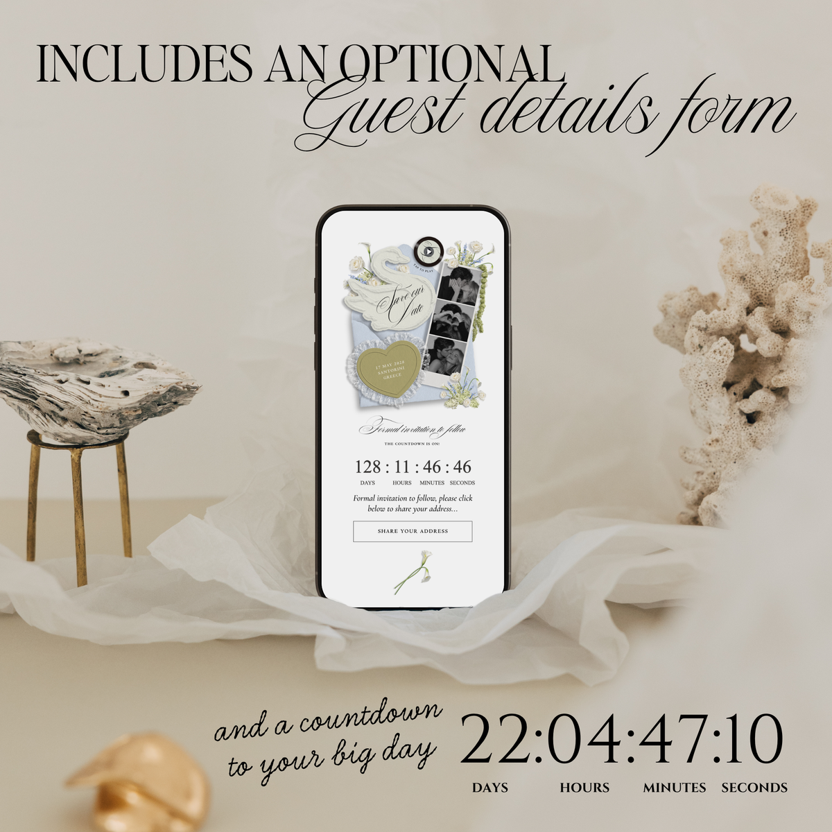 Save The Date Wedding Website Template (Envelope 05 - Blue + Green)