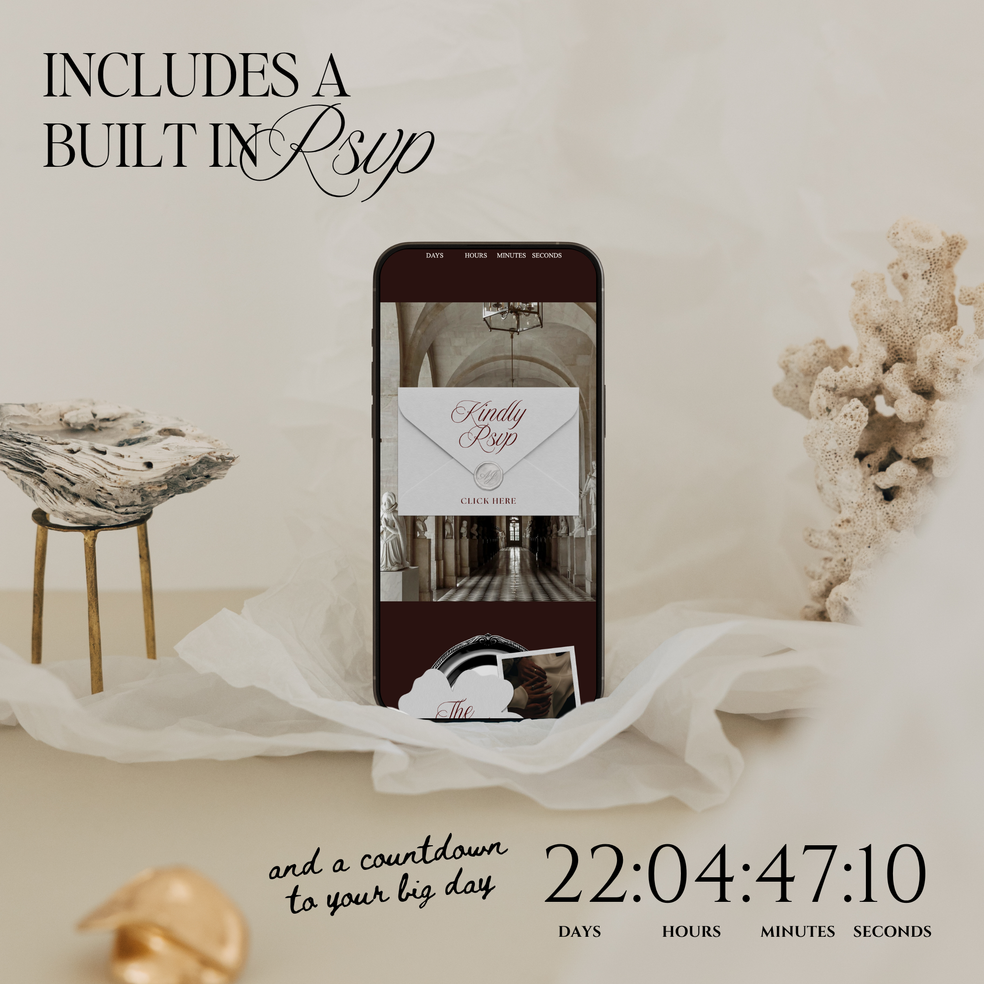 Old Money Wedding Website Template with RSVP (Burgundy)
