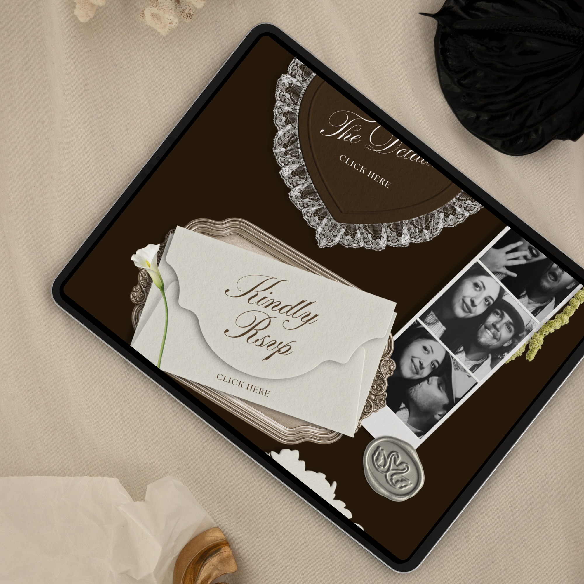Wedding Website Template with RSVP (Photo Booth 01 - Brown)