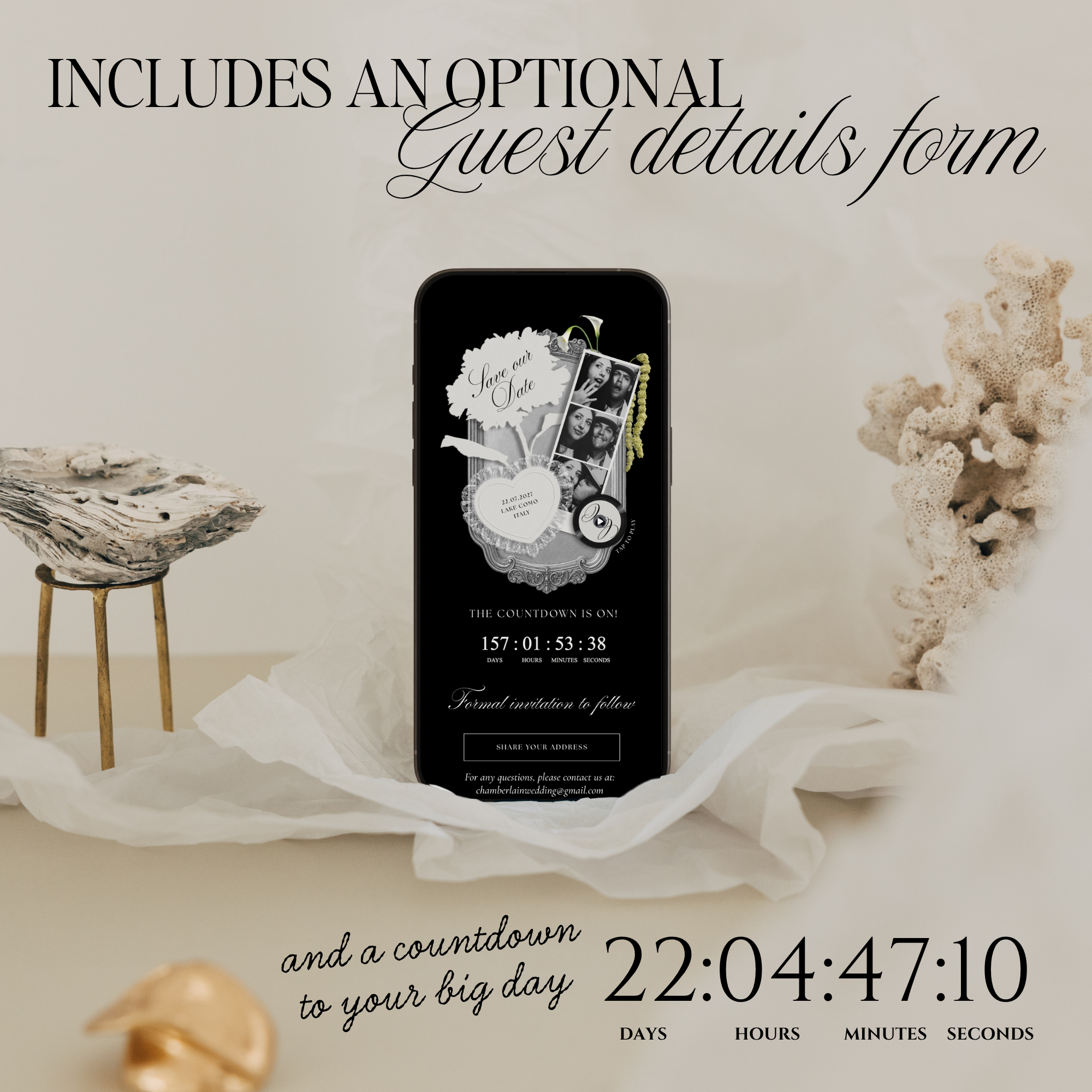 Save The Date Wedding Website Template (Photo Booth Animation 01 - Black)