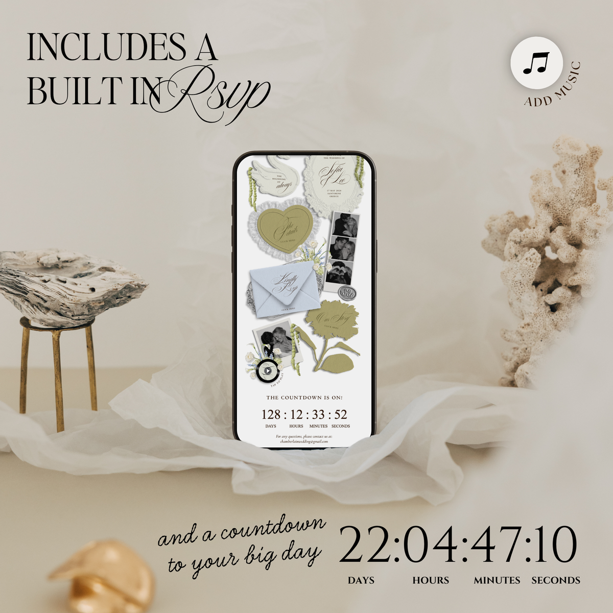 Wedding Website Template with RSVP (Envelope 05 - Blue + Green)